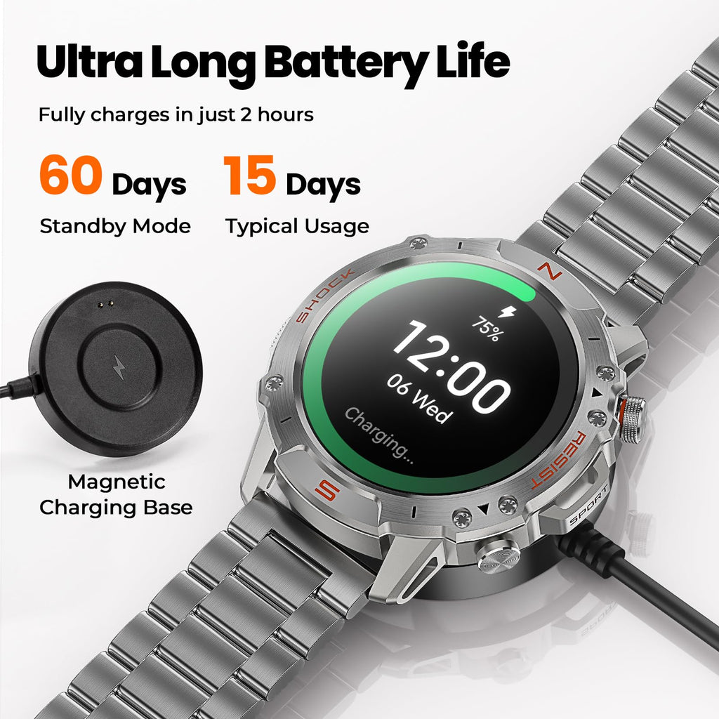 WalkerFit Smart Watch for Men, 1.43" Round AMOLED, 5ATM Waterproof, Heart Rate & Sleep Monitor,Long Battery,Outdoor Fitness Activity Tracker,Voice Control&Bluetooth Call,Compatible with iPhone Android