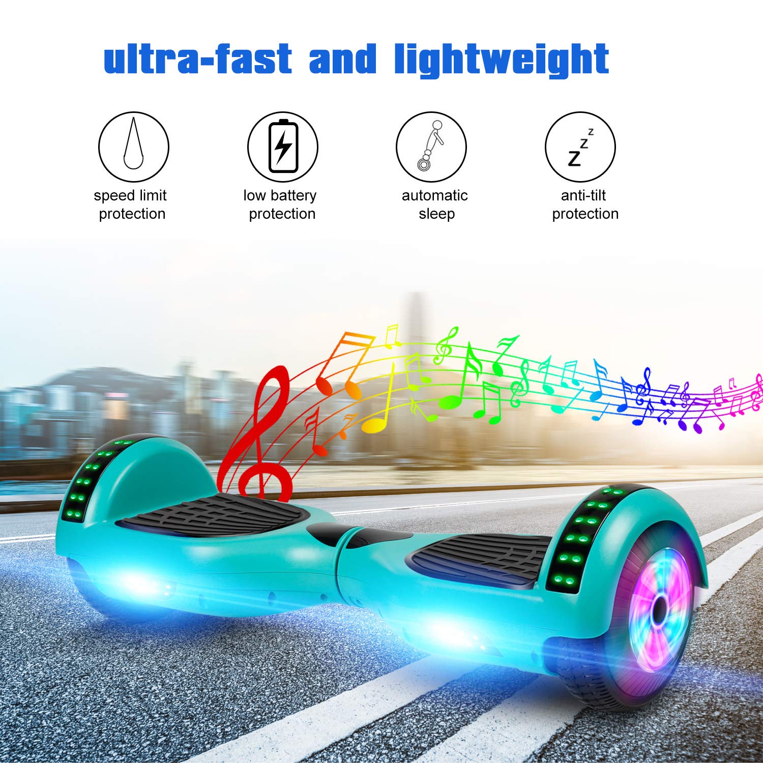 LIEAGLE Hoverboard, 6.5" Self Balancing Scooter Hover Board with Bluetooth Wheels LED Lights for Kids Adults