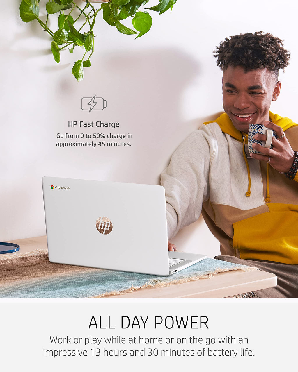 HP Chromebook 14 Laptop, Intel Celeron N4000 Processor, 4 GB RAM, 32 GB eMMC, 14” HD Display, Chrome, Lightweight Computer with Webcam and Dual Mics, Home, School, Music, Movies (14a-na0021nr, 2021)