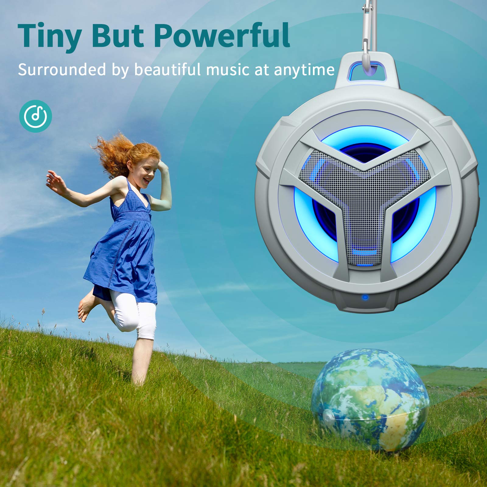 EBODA Bluetooth Shower Speaker, Portable Bluetooth Speakers, IP67 Waterproof Wireless Speaker with LED Light, Floating, 2000mAh, True Wireless Stereo for Kayak, Beach, Gifts for unisex -Black