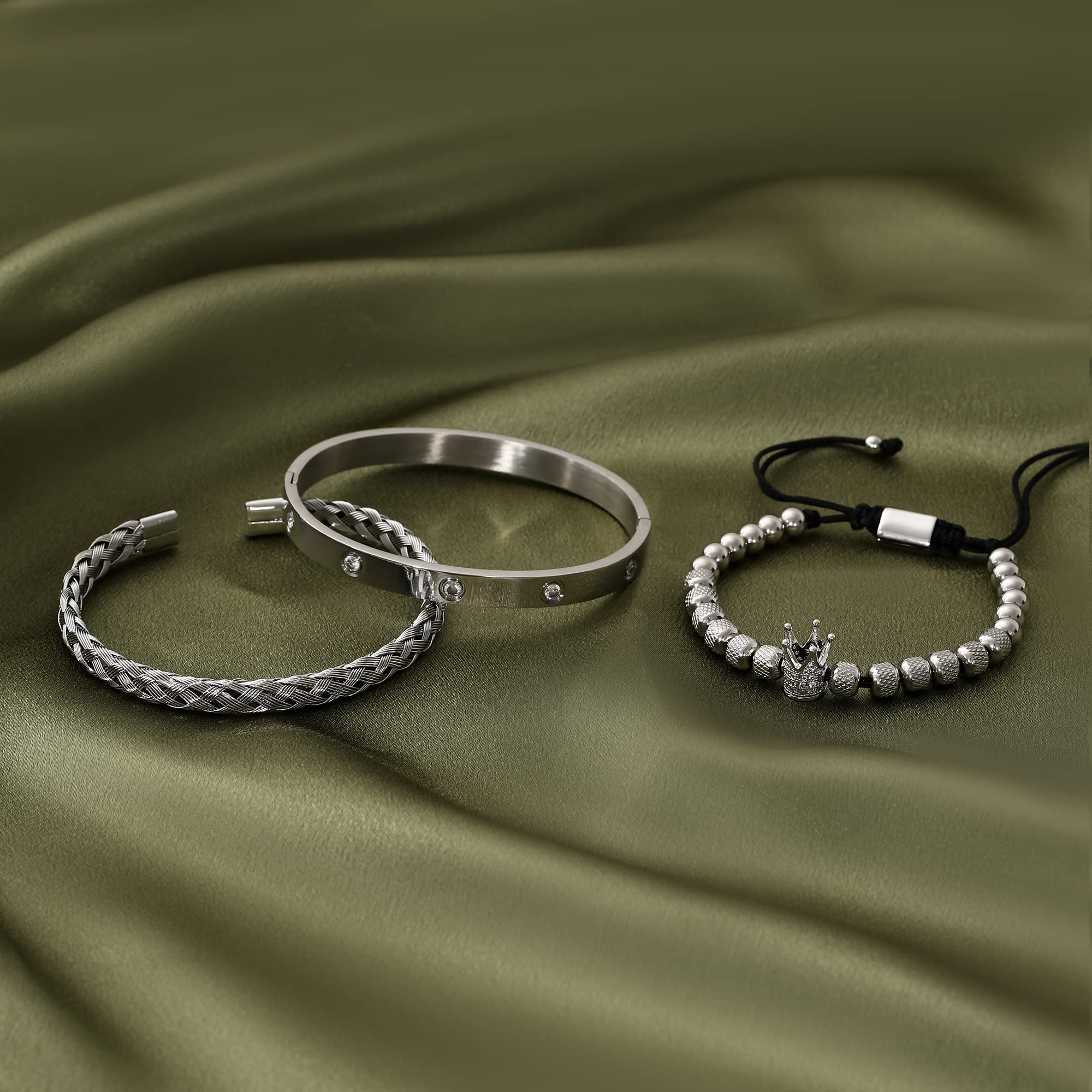 WFYOU 3PCS Stainless Steel Bracelets for Men Gold Roman Numeral Bangle Bracelet Twisted Cable Bracelet Adjustable Cuff Bracelet Mens Luxury Jewelry Bracelets Gifts