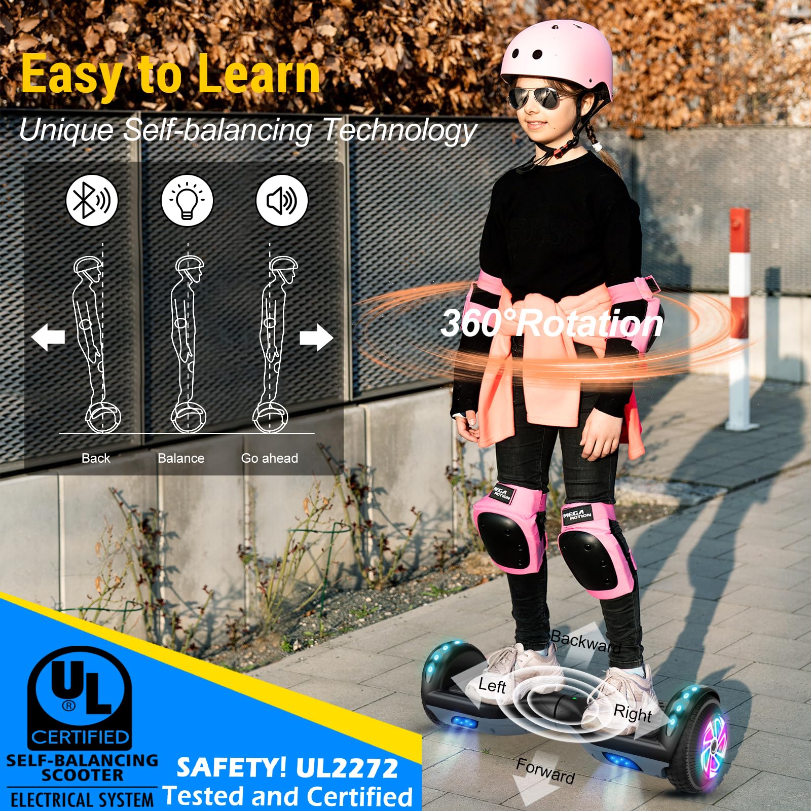 LIEAGLE Hoverboard, 6.5" Self Balancing Scooter Hover Board with Bluetooth Wheels LED Lights for Kids Adults
