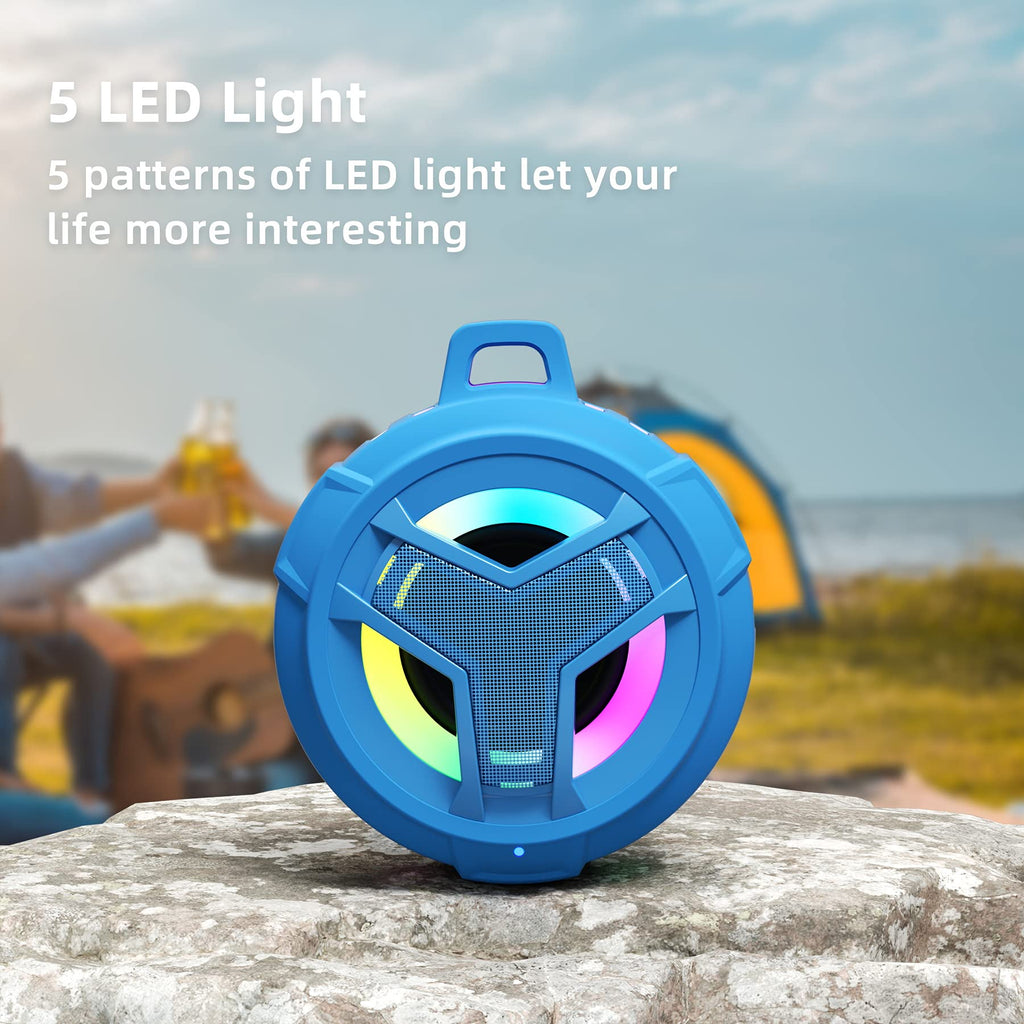 EBODA Bluetooth Shower Speaker, Portable Bluetooth Speakers, IP67 Waterproof Wireless Speaker with LED Light, Floating, 2000mAh, True Wireless Stereo for Kayak, Beach, Gifts for unisex -Black