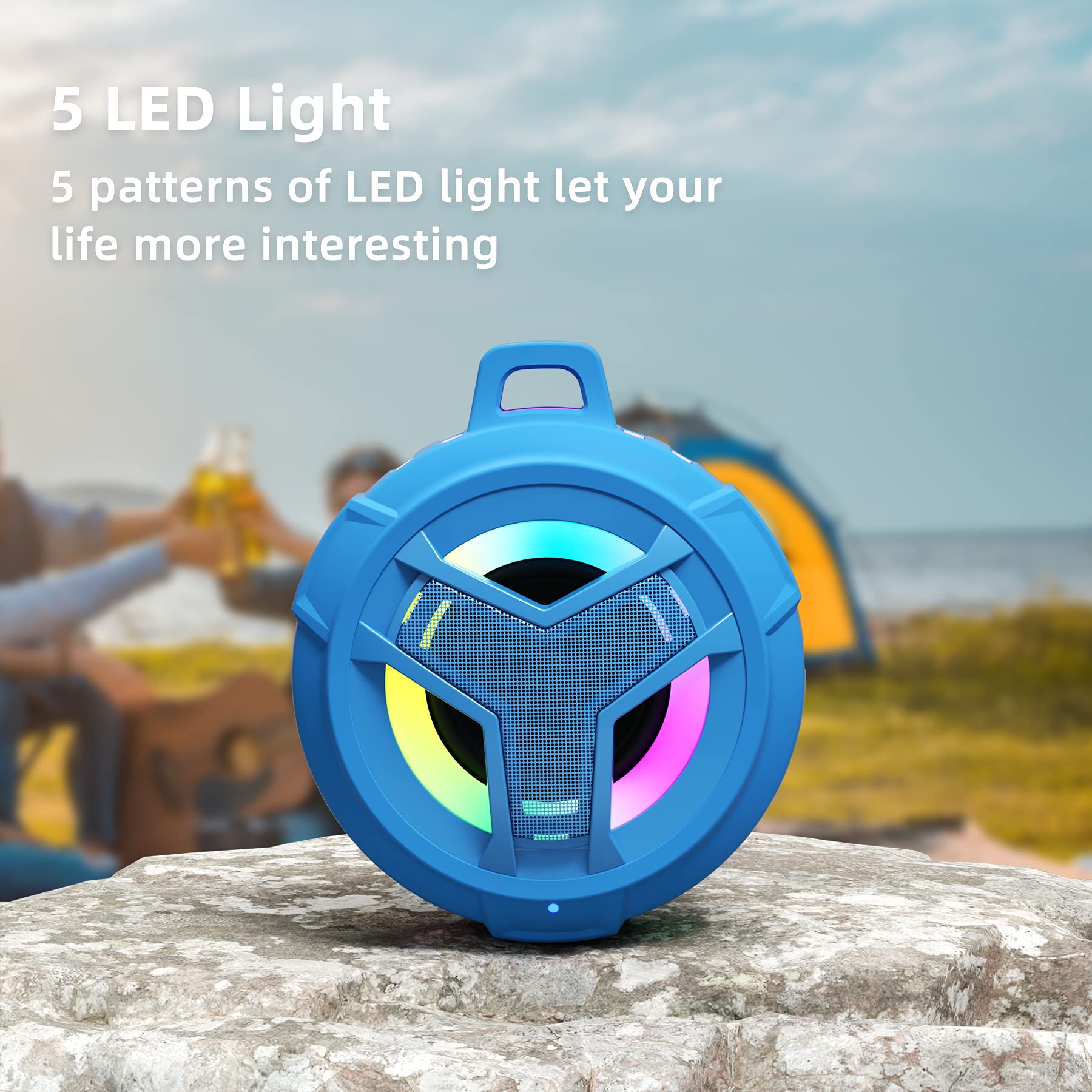 EBODA Bluetooth Shower Speaker, Portable Bluetooth Speakers, IP67 Waterproof Wireless Speaker with LED Light, Floating, 2000mAh, True Wireless Stereo for Kayak, Beach, Gifts for unisex -Black