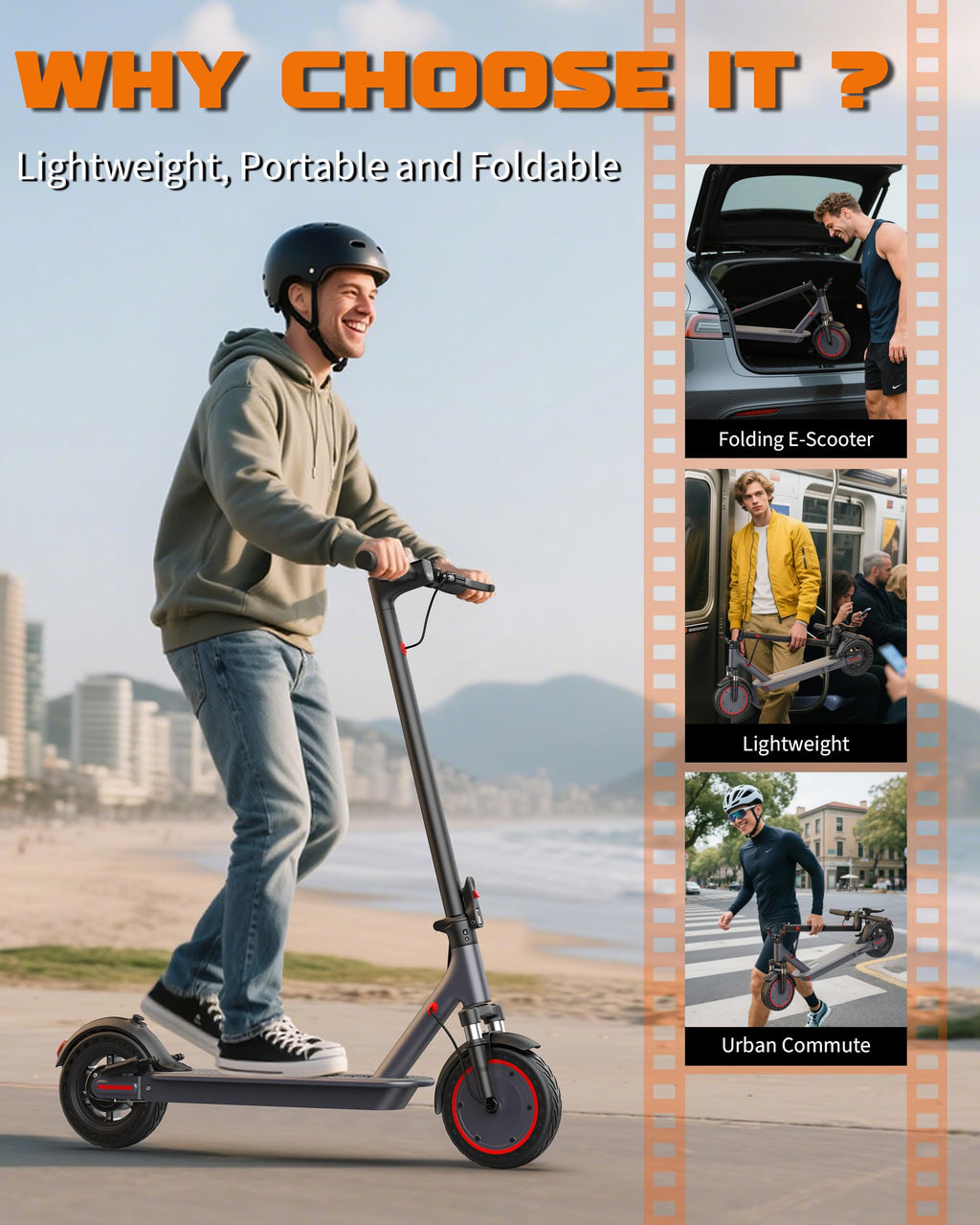 VOLPAM Electric Scooter, 350W/500W Powerful Motor, 8.5"/10" Solid Tires, 19/22Mph, 28/23/21/16 Miles Max Range, Dual Braking