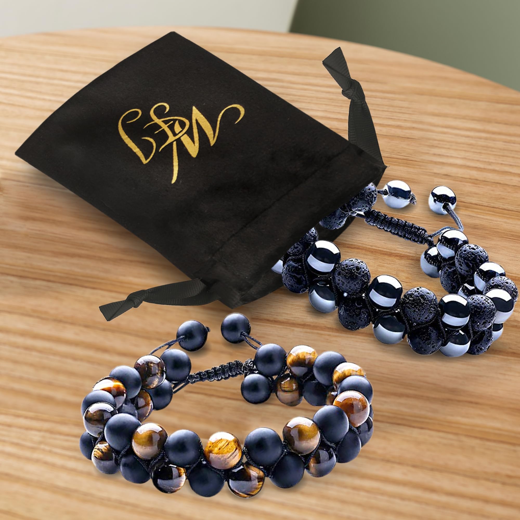 WFJ Black Obsidian Hematite Triple Protection Bracelets Set - Tiger Eye Beaded Natural Stone Bracelet for Men Women Gemstone (10MM)