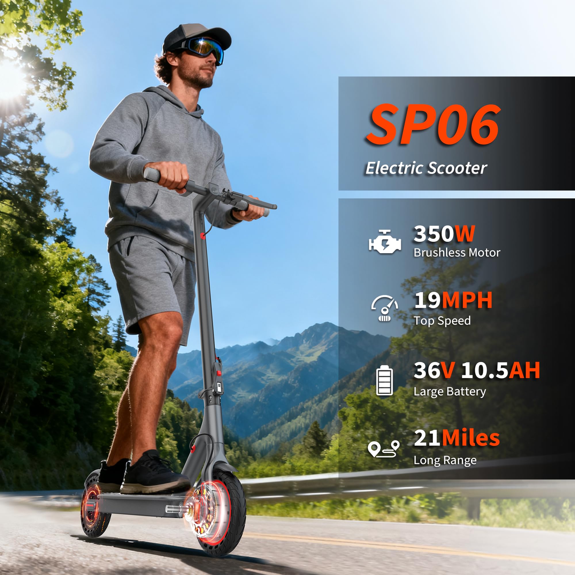 VOLPAM Electric Scooter, 350W/500W Powerful Motor, 8.5"/10" Solid Tires, 19/22Mph, 28/23/21/16 Miles Max Range, Dual Braking