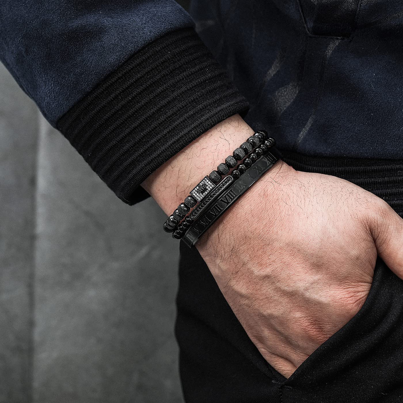 WFYOU 3PCS Stainless Steel Bracelets for Men Gold Roman Numeral Bangle Bracelet Twisted Cable Bracelet Adjustable Cuff Bracelet Mens Luxury Jewelry Bracelets Gifts