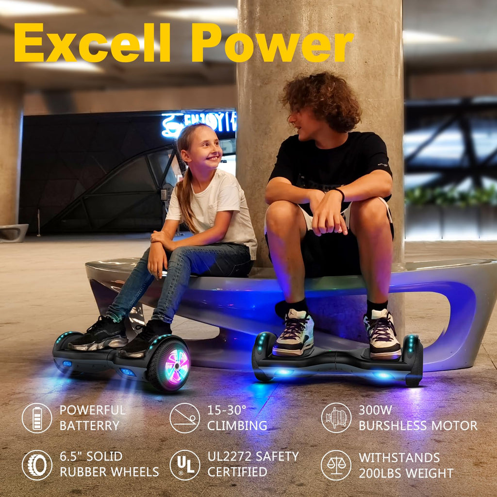 LIEAGLE Hoverboard, 6.5" Self Balancing Scooter Hover Board with Bluetooth Wheels LED Lights for Kids Adults