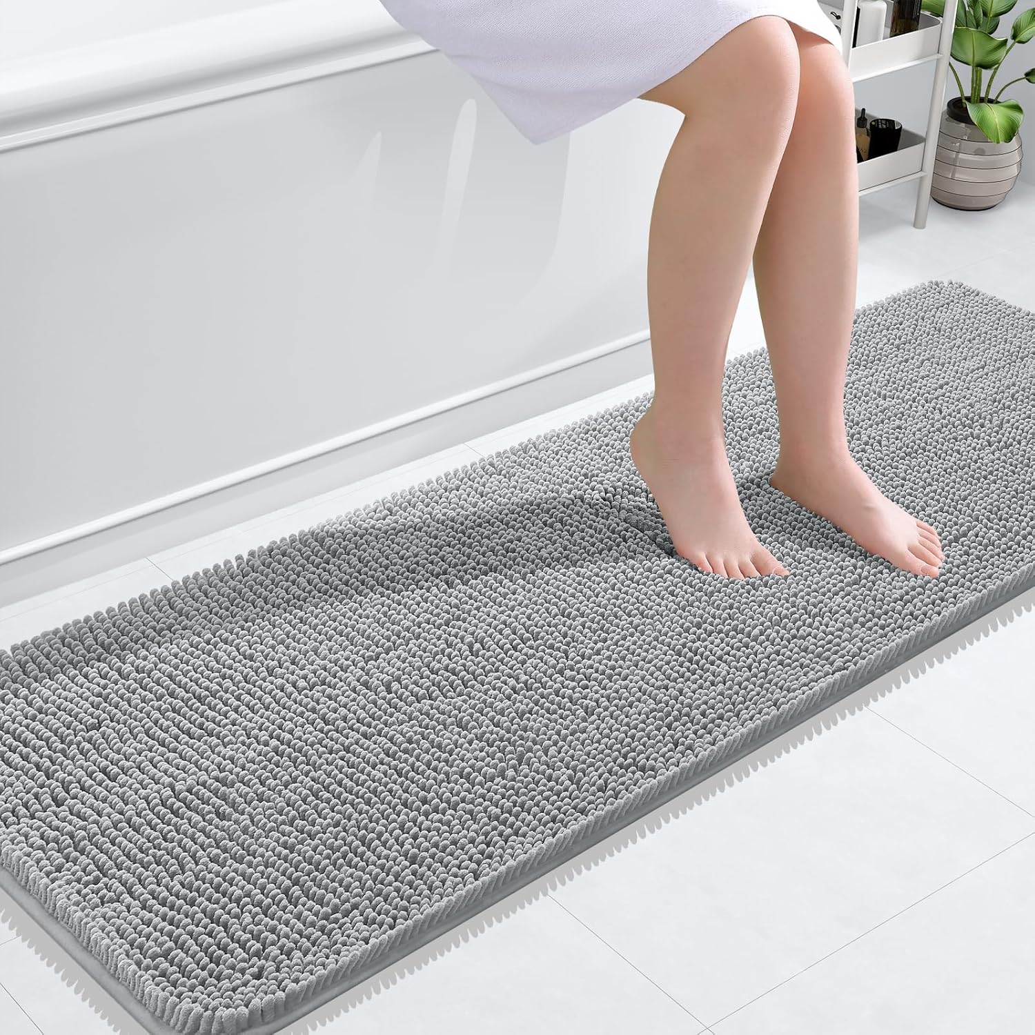 OLANLY Bathroom Rugs 30x20, Extra Soft Absorbent Chenille Bath Rugs, Rubber Backing Quick Dry, Machine Washable Bath Mats for Bathroom Floor, Tub and Shower, Home Decor Accessories, Grey