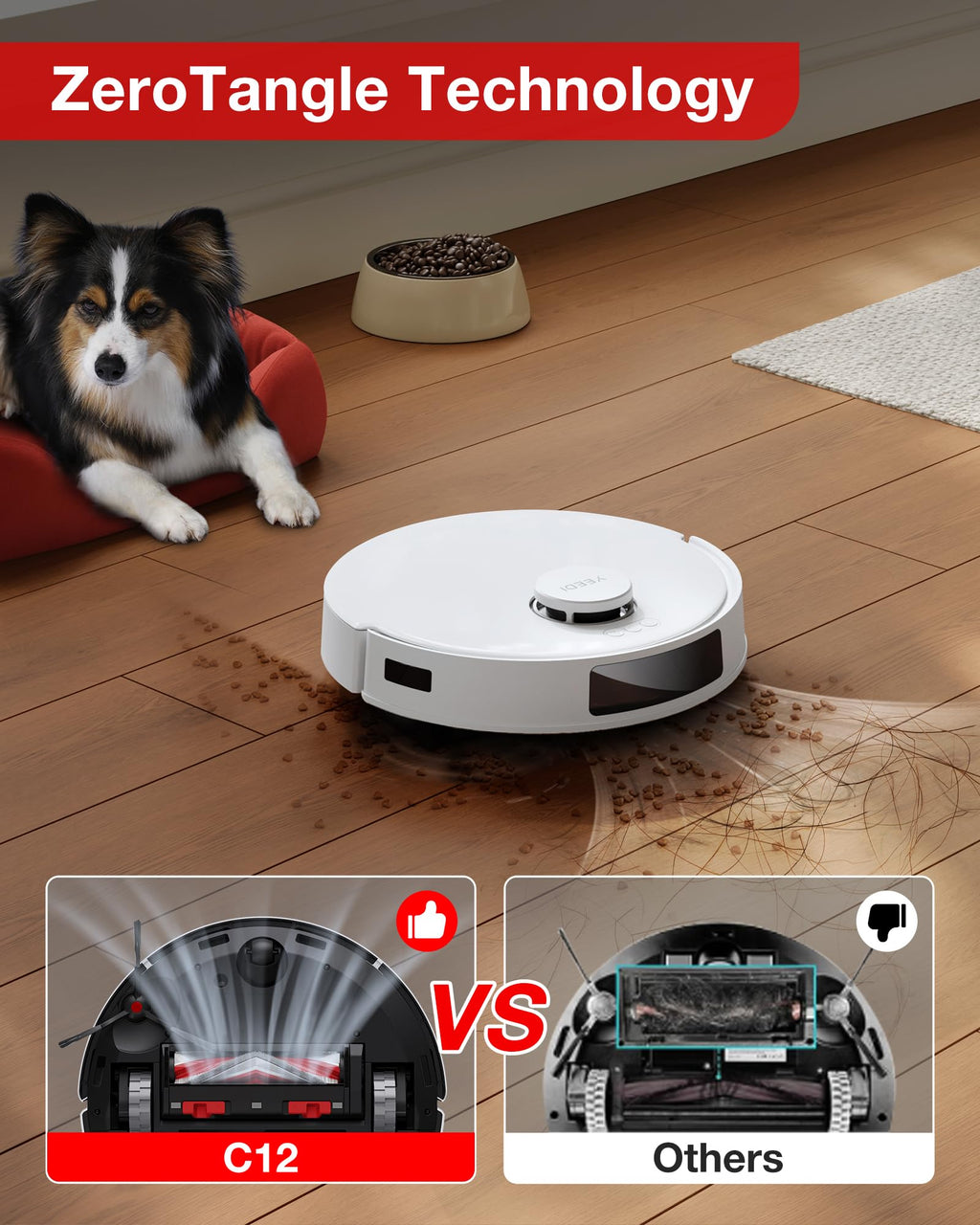 Yeedi C12 Robot Vacuum Cleaner and Mop, 8000Pa Strong Suction, ZeroTangle Brush, Smart Navigation, Self-Charging, White