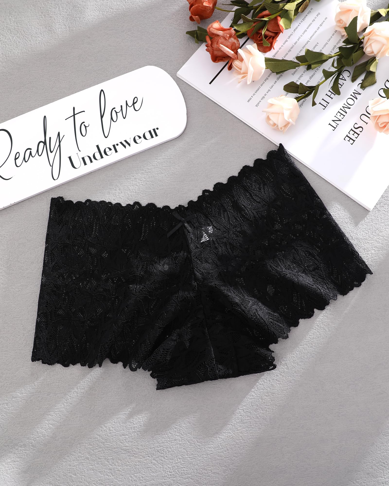 Sexy Women's Underwear Lace Shorts V Waist Breathable Cheeky Panties Boyshorts Underwear Women 5 Pack