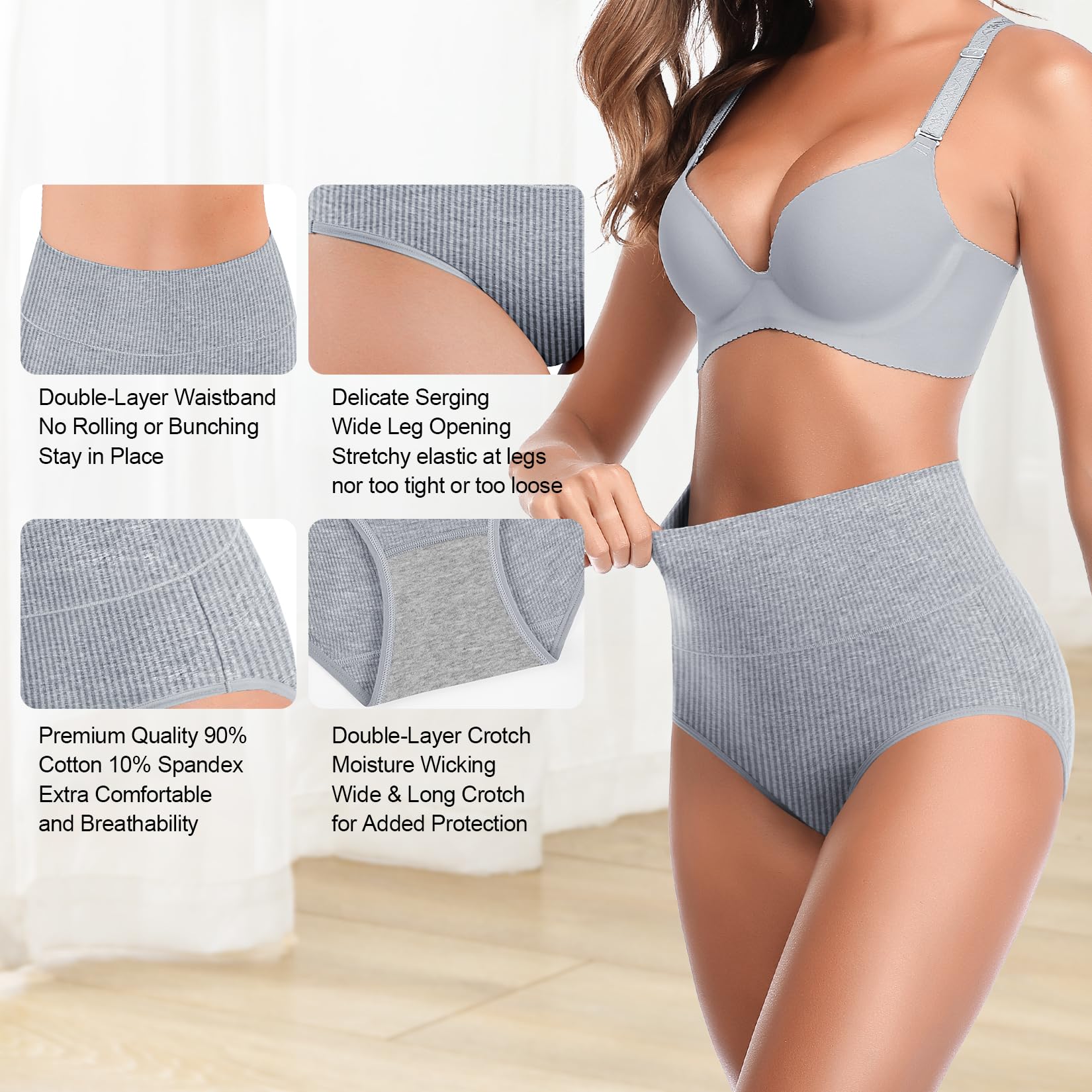 Women's High Waist Cotton Underwear Super Stretchy Briefs Full Coverage Panties Soft Women Panties 5-Pack