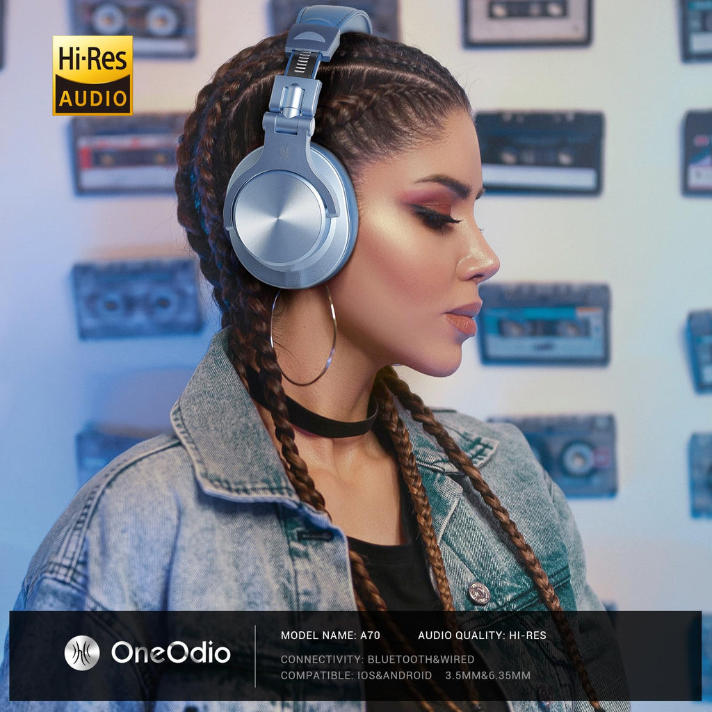 OneOdio A70 Bluetooth Over Ear Headphones, Wireless Headphones with 72H Playtime, Hi-Res, Built-in Mic, 3.5mm/6.35mm Wired Audio Jack for Studio Monitor & Mixing DJ Guitar AMP, Computer Laptop PC