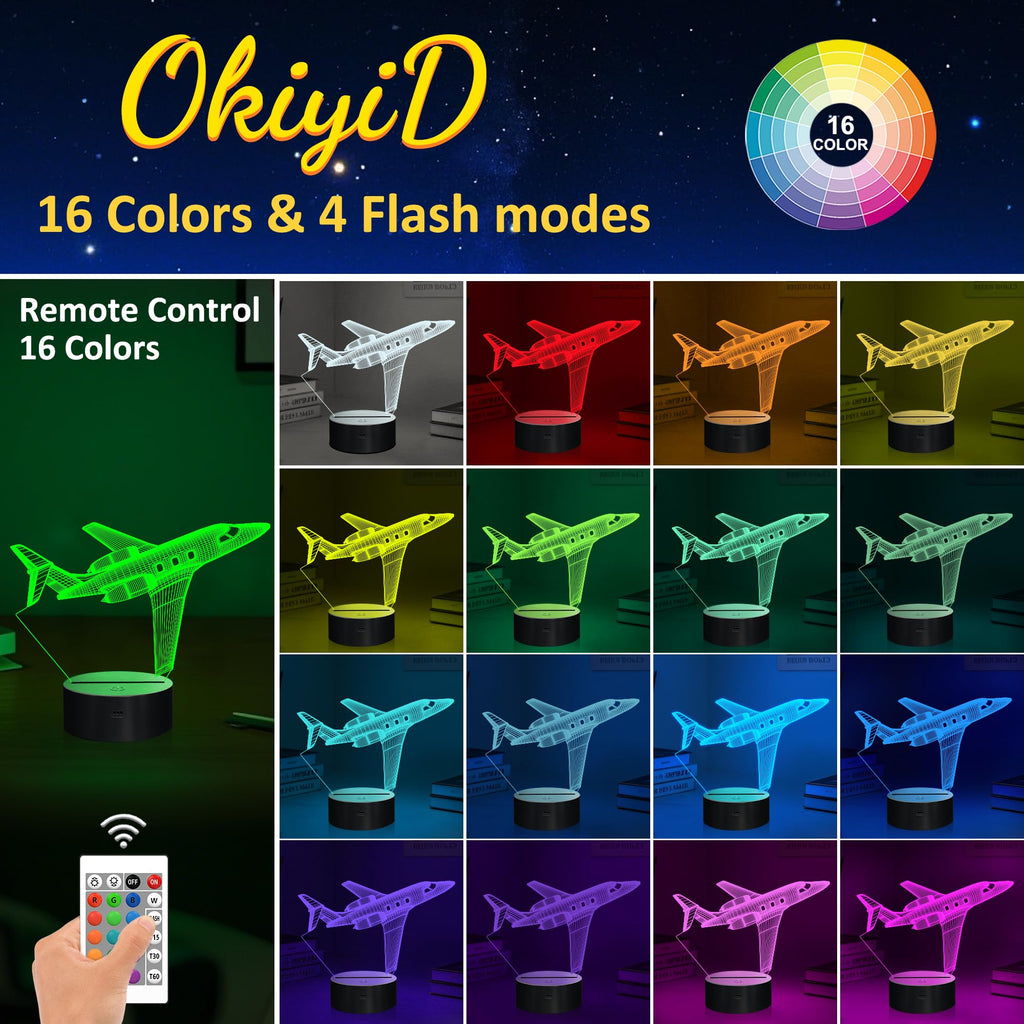 Airplane Gifts for Boy, Men, Aircraft Night Light, Gulfstream 3D Illusion Lamp with Remote and Touch Control, Plane Decor for Men Boy Kids Room, Birthday Gifts