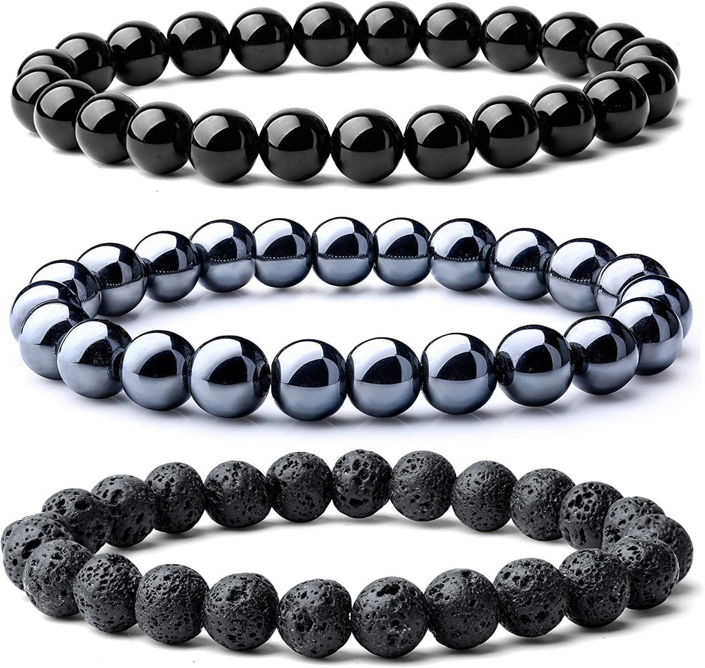 WFJ Black Obsidian Hematite Triple Protection Bracelets Set - Tiger Eye Beaded Natural Stone Bracelet for Men Women Gemstone (10MM)