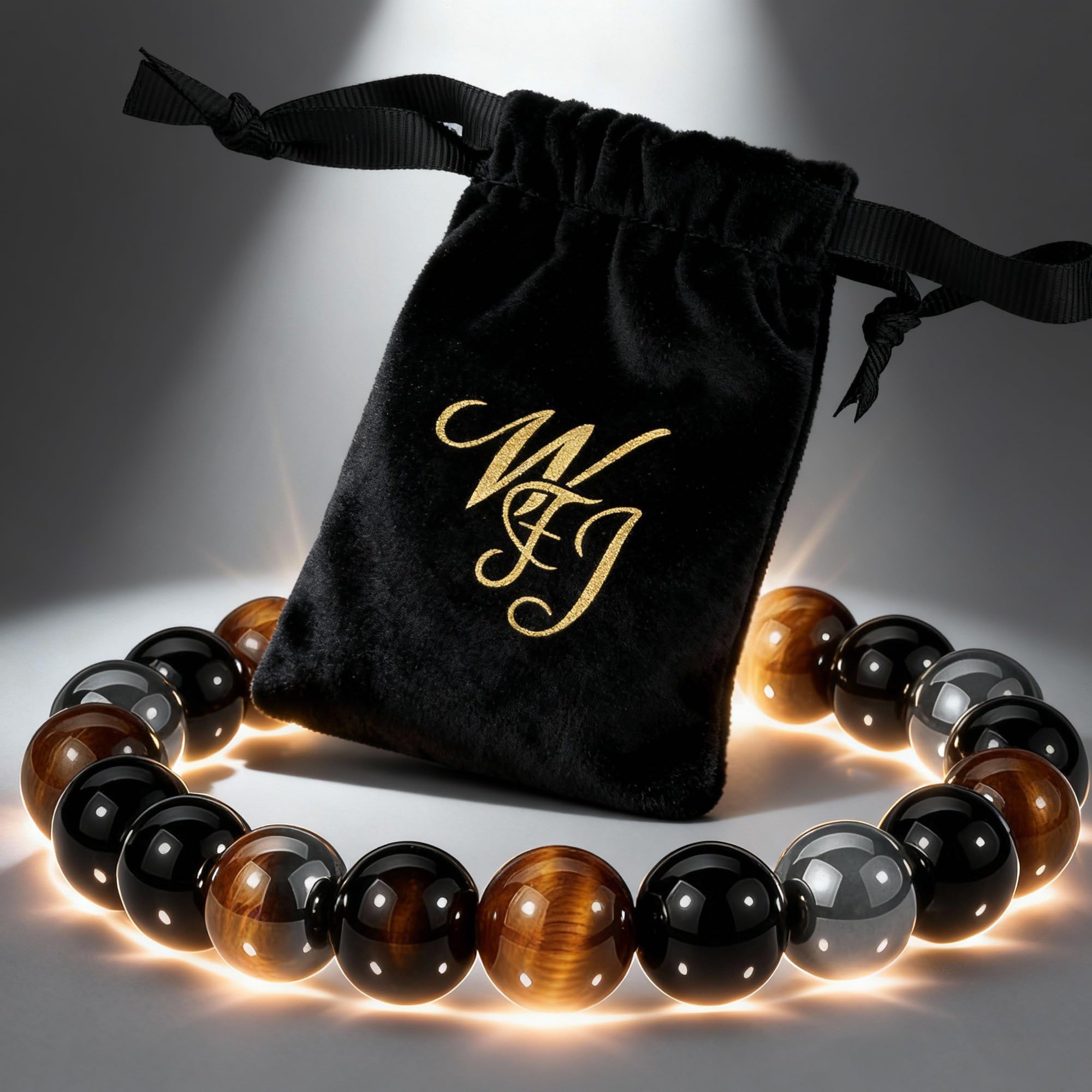 WFJ Black Obsidian Hematite Triple Protection Bracelets Set - Tiger Eye Beaded Natural Stone Bracelet for Men Women Gemstone (10MM)