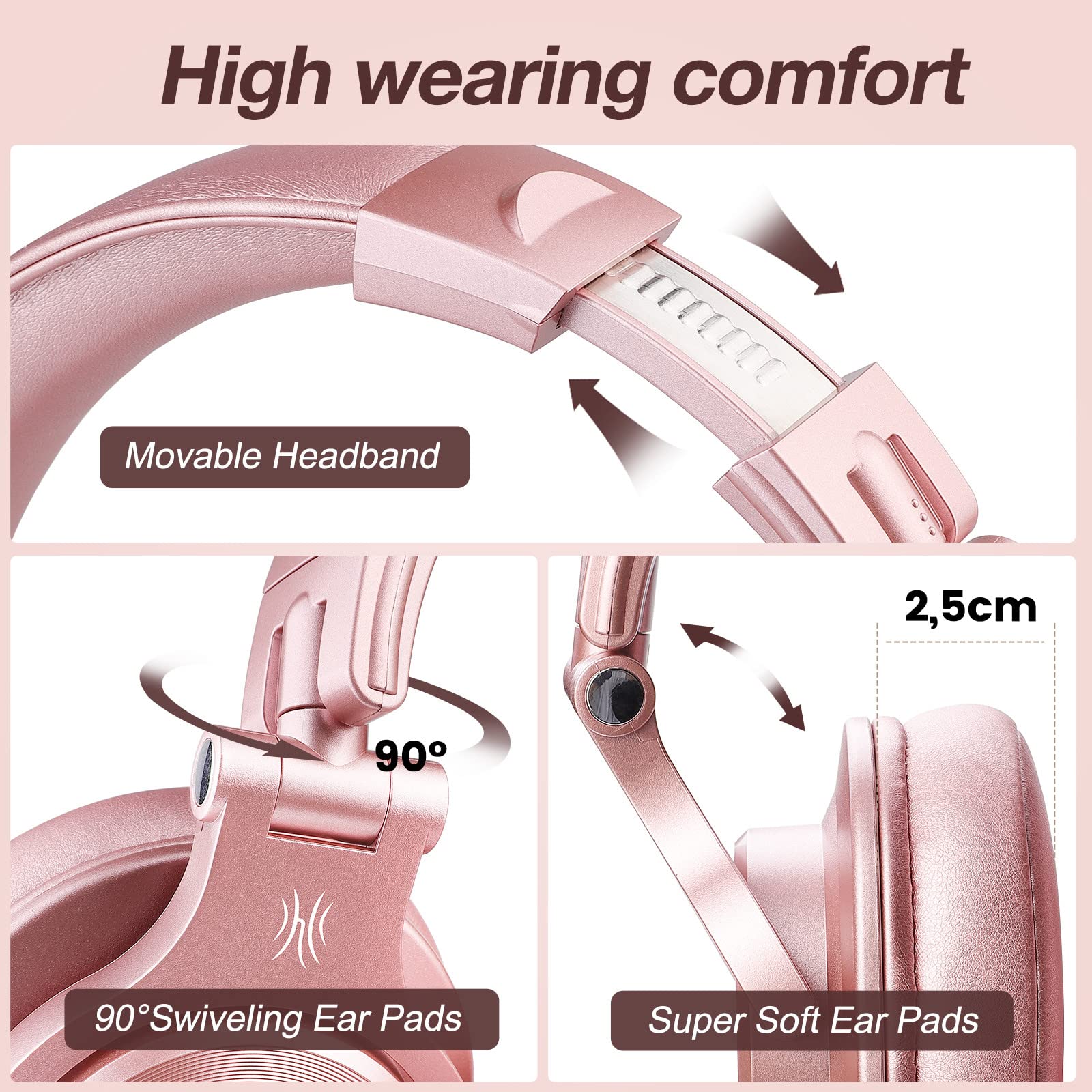 OneOdio A70 Bluetooth Over Ear Headphones, Wireless Headphones with 72H Playtime, Hi-Res, Built-in Mic, 3.5mm/6.35mm Wired Audio Jack for Studio Monitor & Mixing DJ Guitar AMP, Computer Laptop PC