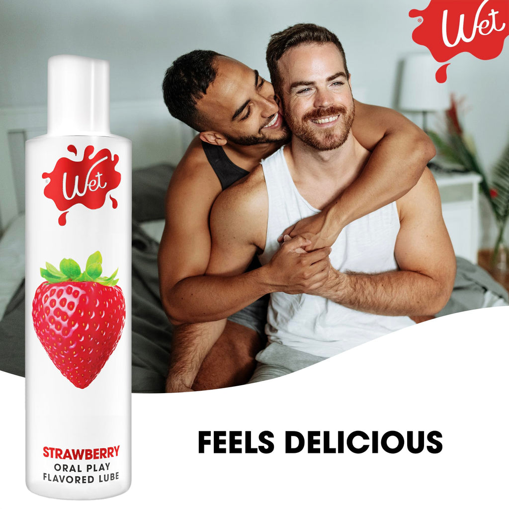 Wet Sexy Strawberry Premium Flavored Edible Lube for Men, Women and Couples | Long-Lasting, Condom Safe, Sugar Free, 9 fl oz