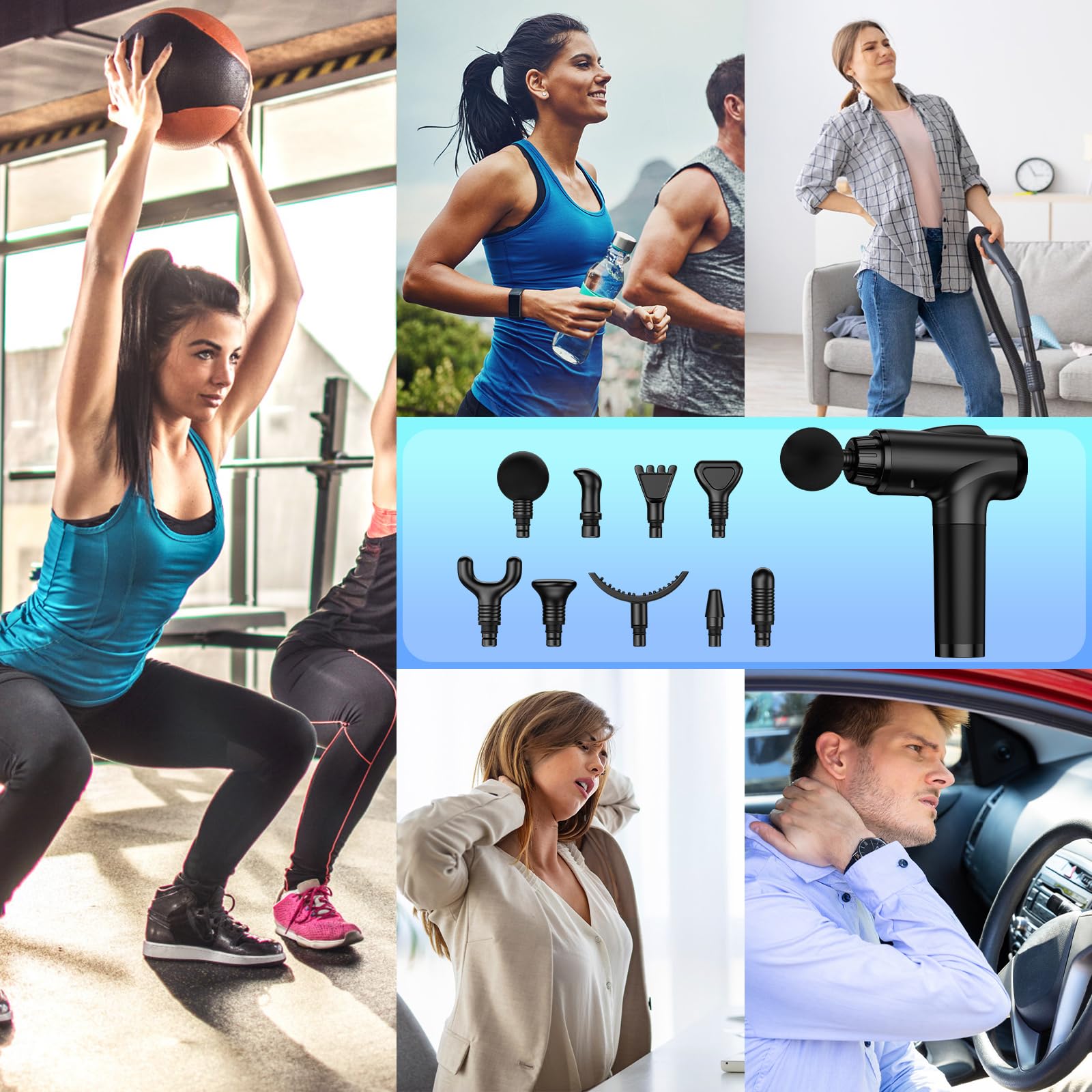 Massage Gun Deep Tissue, Handheld Electric Muscle Massager, High Intensity Percussion Massage Device for Pain Relief with 9 Attachments & 30 Speed(Grey)