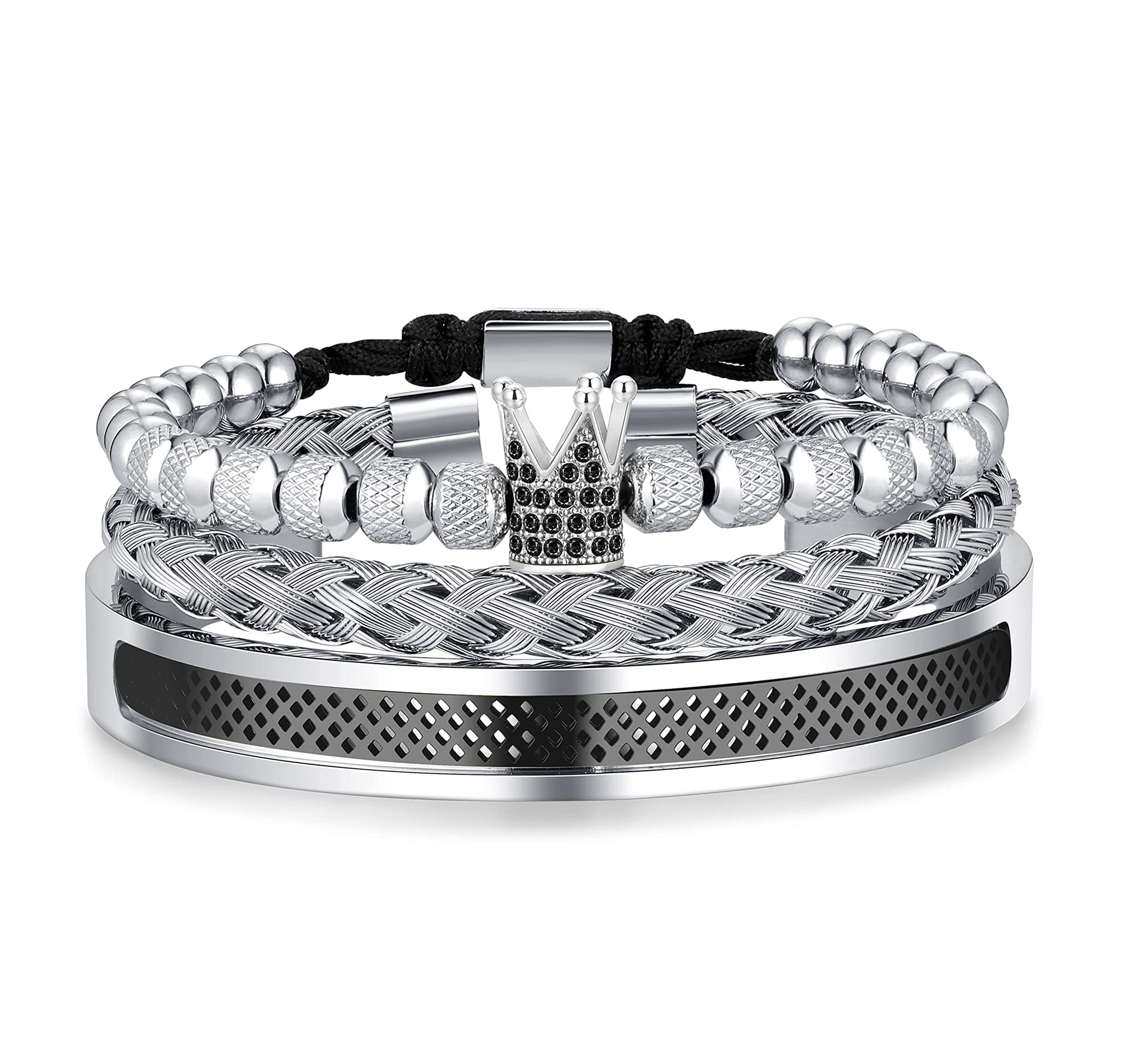 WFYOU 3PCS Stainless Steel Bracelets for Men Gold Roman Numeral Bangle Bracelet Twisted Cable Bracelet Adjustable Cuff Bracelet Mens Luxury Jewelry Bracelets Gifts