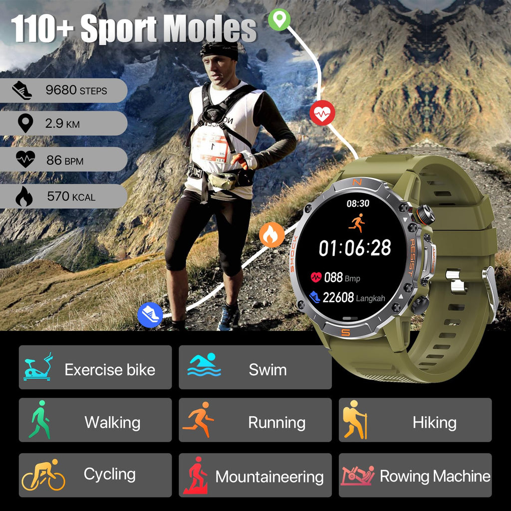 WalkerFit Smart Watch for Men, 1.43" Round AMOLED, 5ATM Waterproof, Heart Rate & Sleep Monitor,Long Battery,Outdoor Fitness Activity Tracker,Voice Control&Bluetooth Call,Compatible with iPhone Android