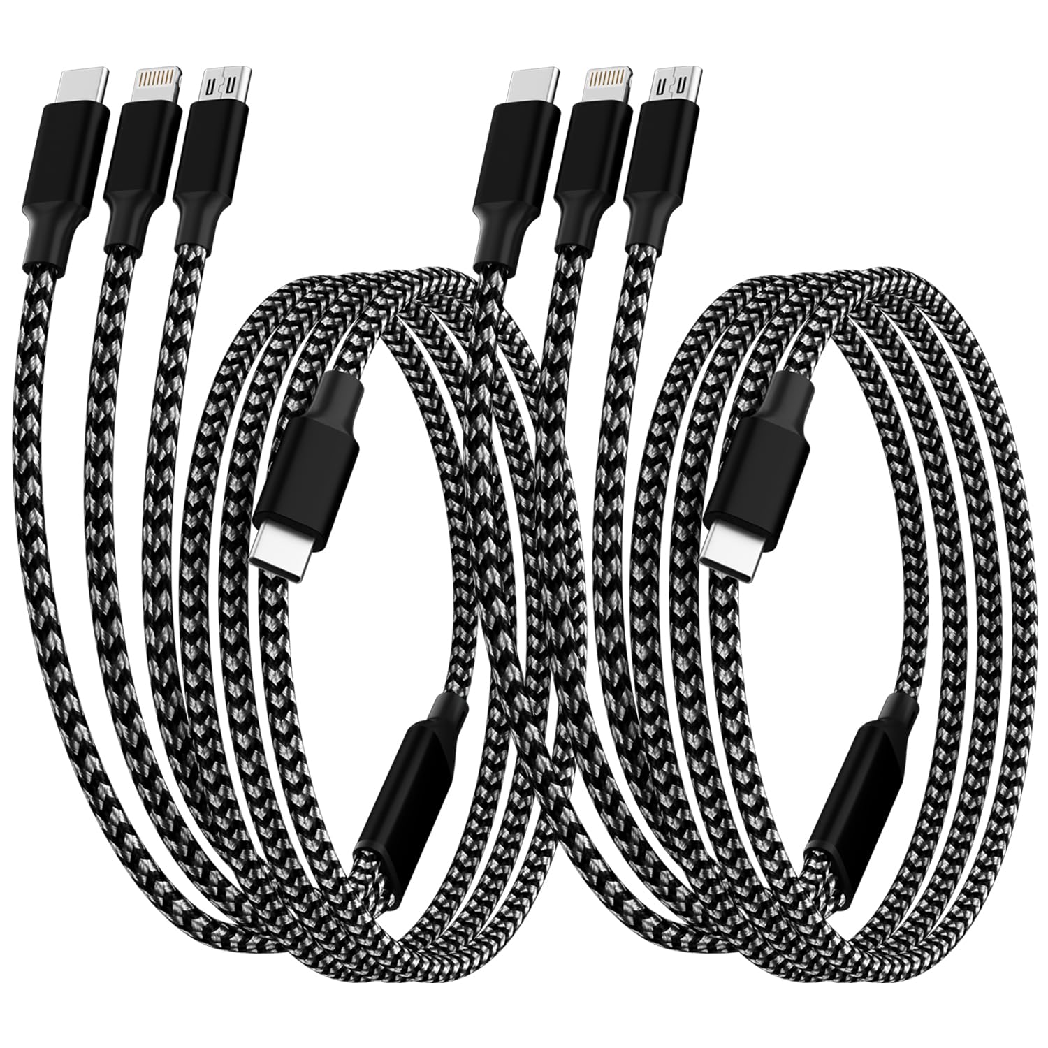 IDISON Multi Charging Cable(2Pack 4FT), 3 in 1 USB Charging Cable for Multiple Devices, Braided Universal Phone Charger Cord with Type-C, Micro USB, IP Port for iPhone17/16/14/Android Phones and More