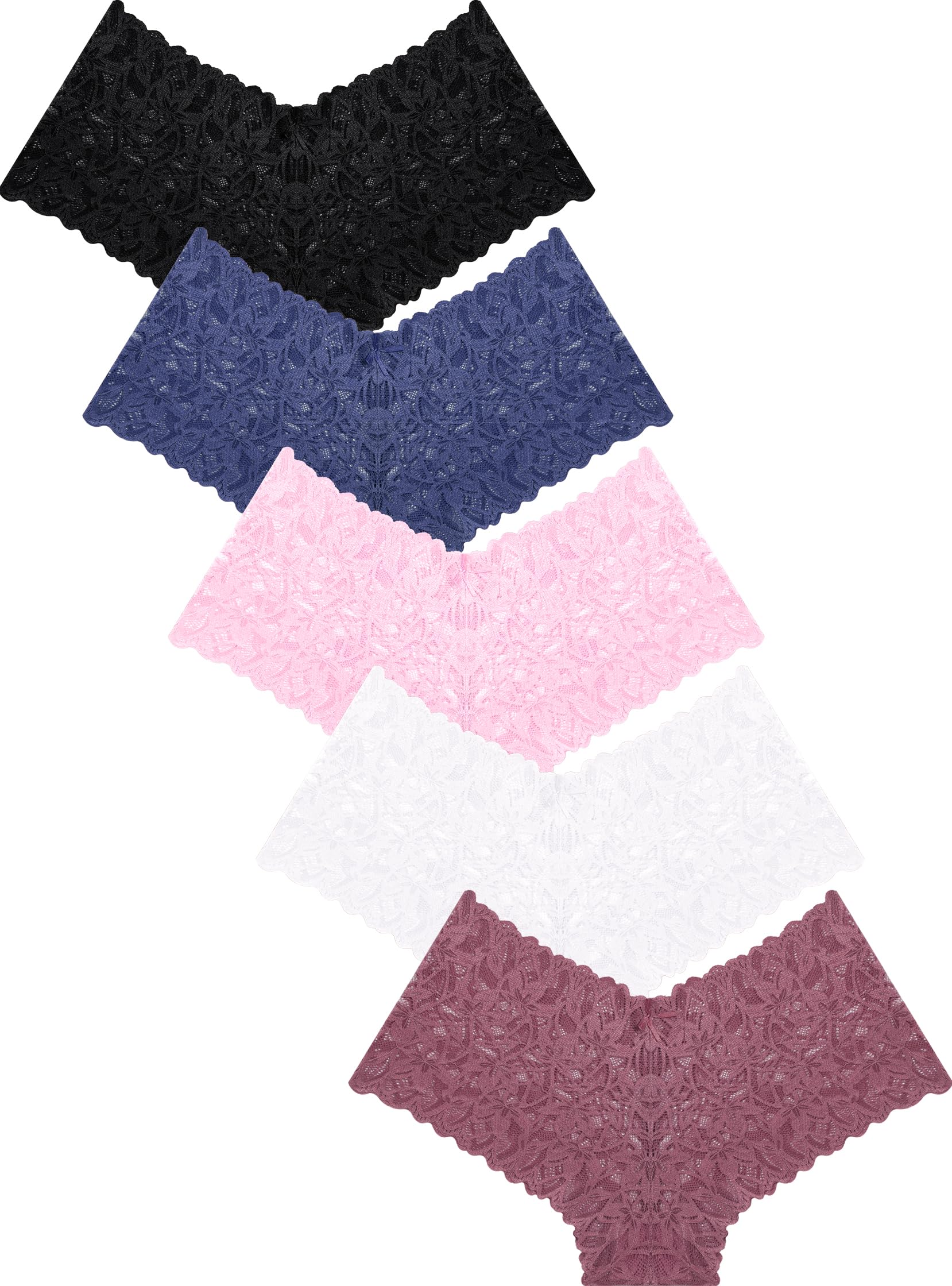 Sexy Women's Underwear Lace Shorts V Waist Breathable Cheeky Panties Boyshorts Underwear Women 5 Pack