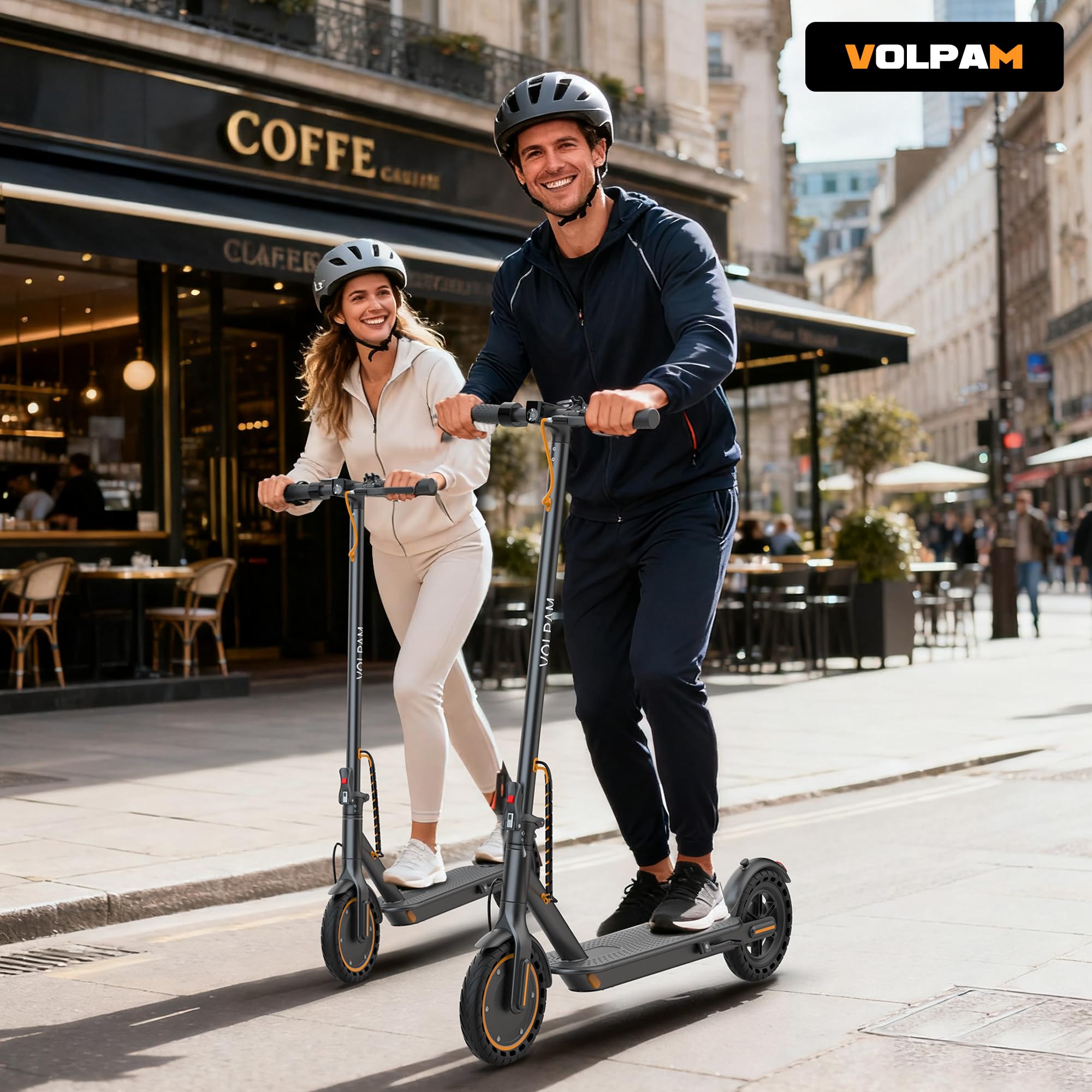 VOLPAM Electric Scooter, 350W/500W Powerful Motor, 8.5"/10" Solid Tires, 19/22Mph, 28/23/21/16 Miles Max Range, Dual Braking