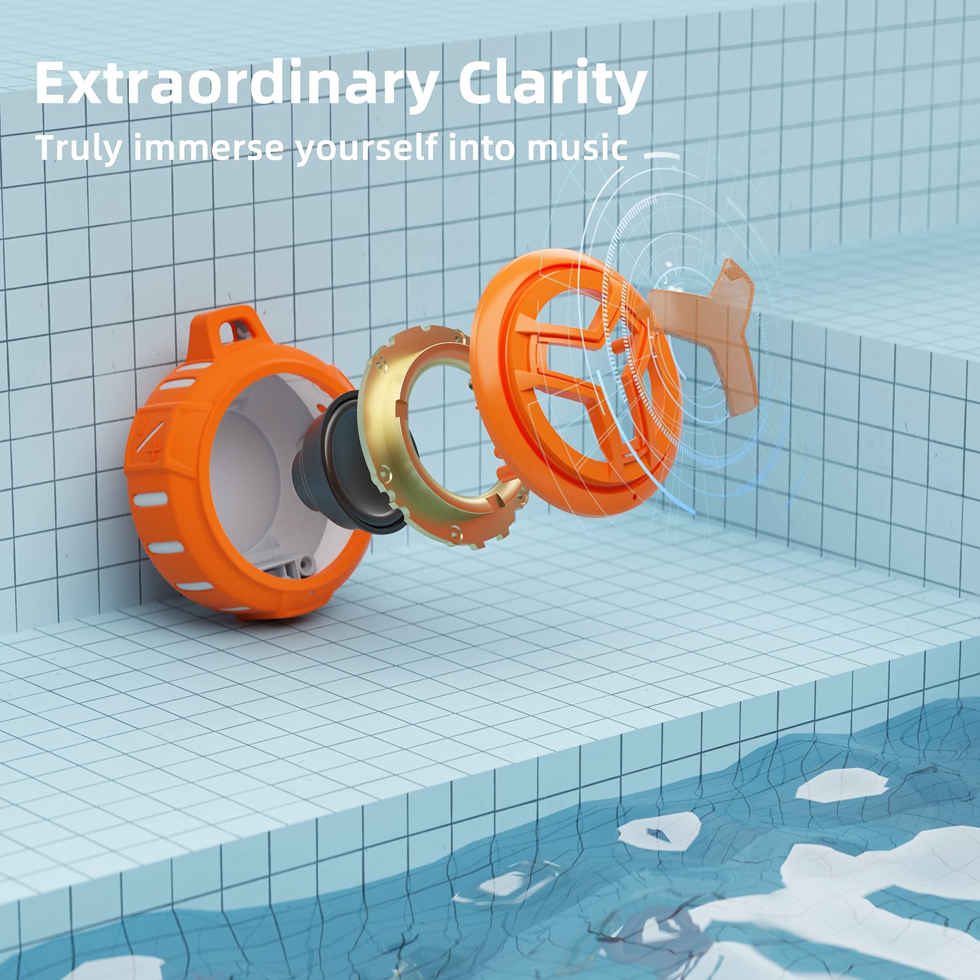 EBODA Bluetooth Shower Speaker, Portable Bluetooth Speakers, IP67 Waterproof Wireless Speaker with LED Light, Floating, 2000mAh, True Wireless Stereo for Kayak, Beach, Gifts for unisex -Black