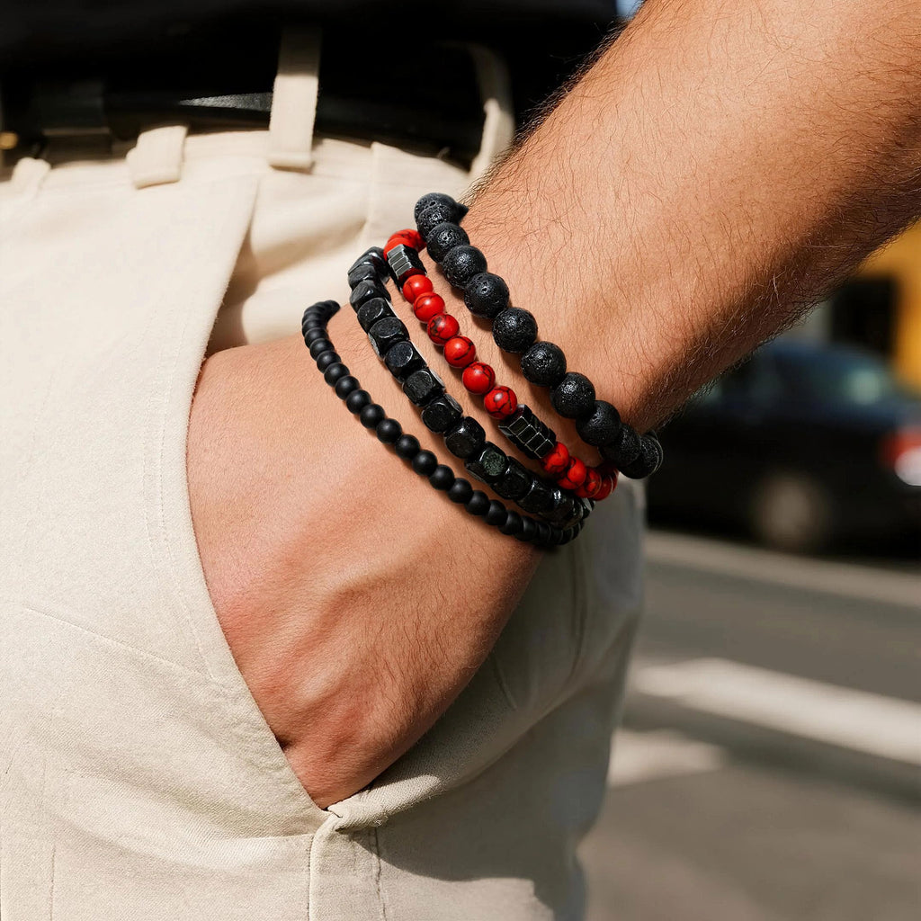 Men’s Bracelet Set Multi - Tiger Eye/Matte Agate/Lava Rock Gifts for Birthday/Anniversary/Christmas