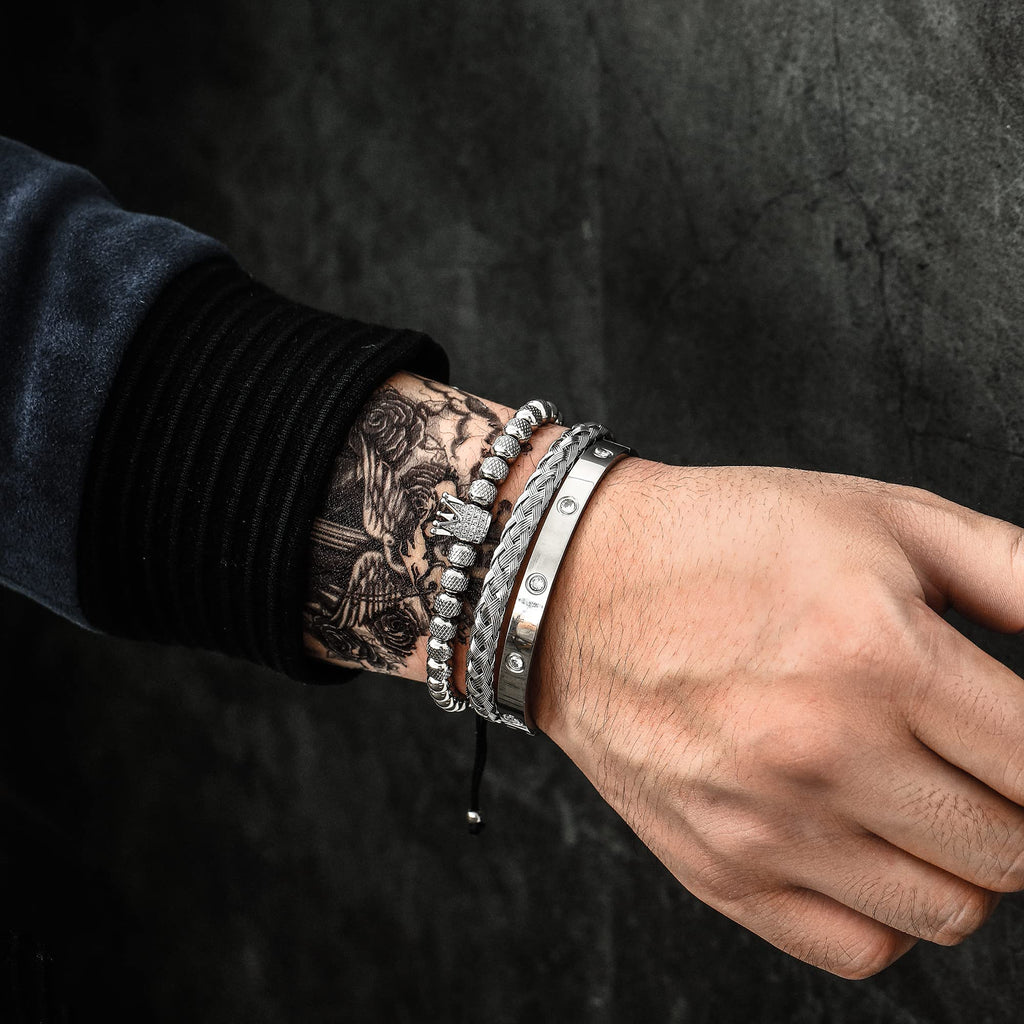 WFYOU 3PCS Stainless Steel Bracelets for Men Gold Roman Numeral Bangle Bracelet Twisted Cable Bracelet Adjustable Cuff Bracelet Mens Luxury Jewelry Bracelets Gifts