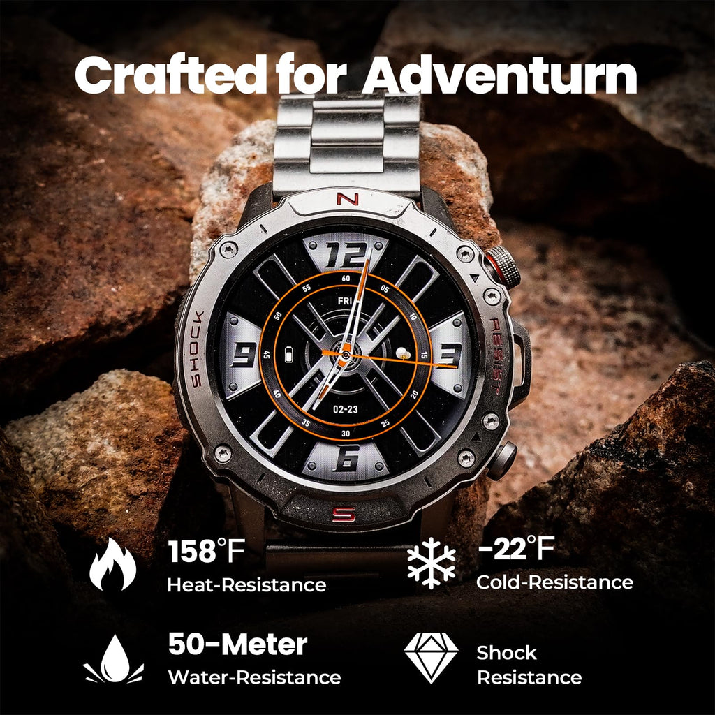 WalkerFit Smart Watch for Men, 1.43" Round AMOLED, 5ATM Waterproof, Heart Rate & Sleep Monitor,Long Battery,Outdoor Fitness Activity Tracker,Voice Control&Bluetooth Call,Compatible with iPhone Android