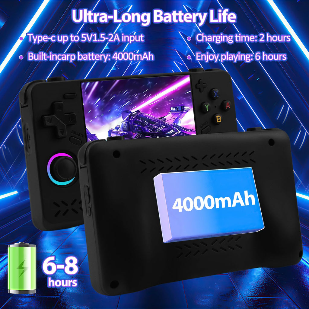 Upgraded XF40H Handheld Game Console, Retro Gaming Console Preloaded Classic Games with Multiple Emulators, 4.0 Inch 4K HD IPS Screen Open Source Linux System, Pocket Video Gaming (Black-128G)