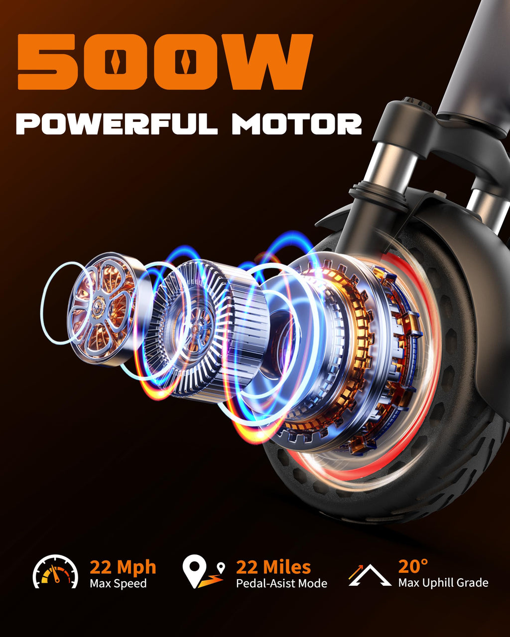 VOLPAM Electric Scooter, 350W/500W Powerful Motor, 8.5"/10" Solid Tires, 19/22Mph, 28/23/21/16 Miles Max Range, Dual Braking