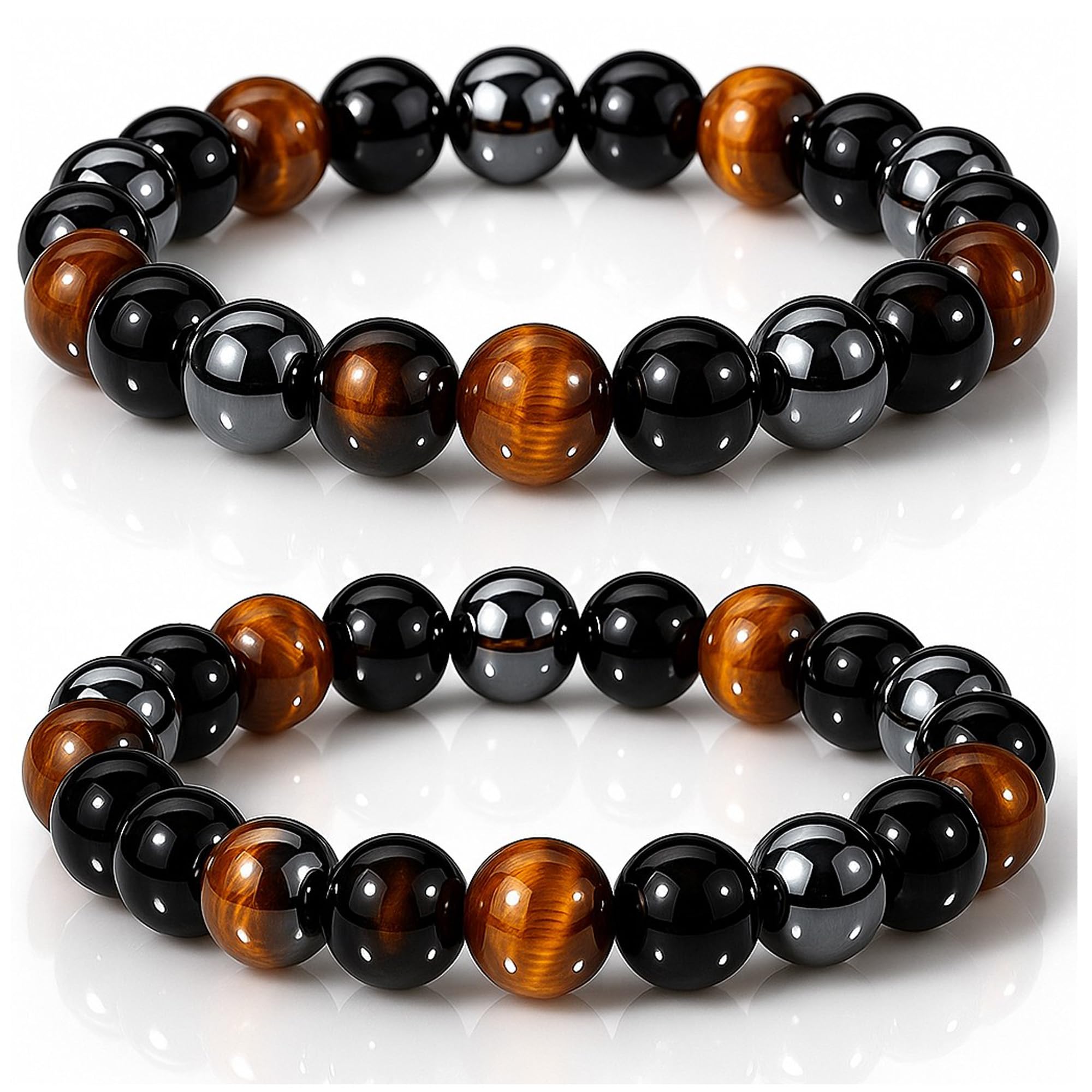 WFJ Black Obsidian Hematite Triple Protection Bracelets Set - Tiger Eye Beaded Natural Stone Bracelet for Men Women Gemstone (10MM)