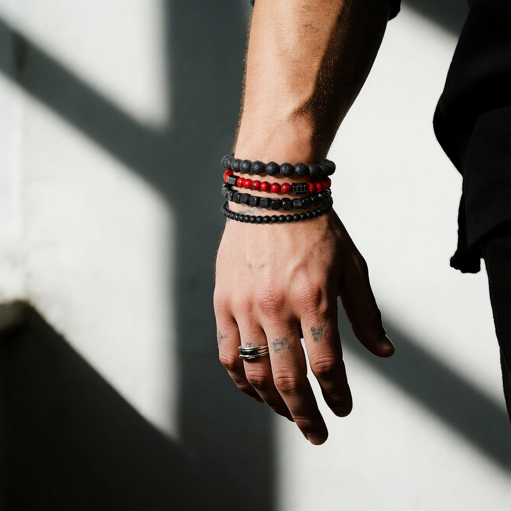 Men’s Bracelet Set Multi - Tiger Eye/Matte Agate/Lava Rock Gifts for Birthday/Anniversary/Christmas