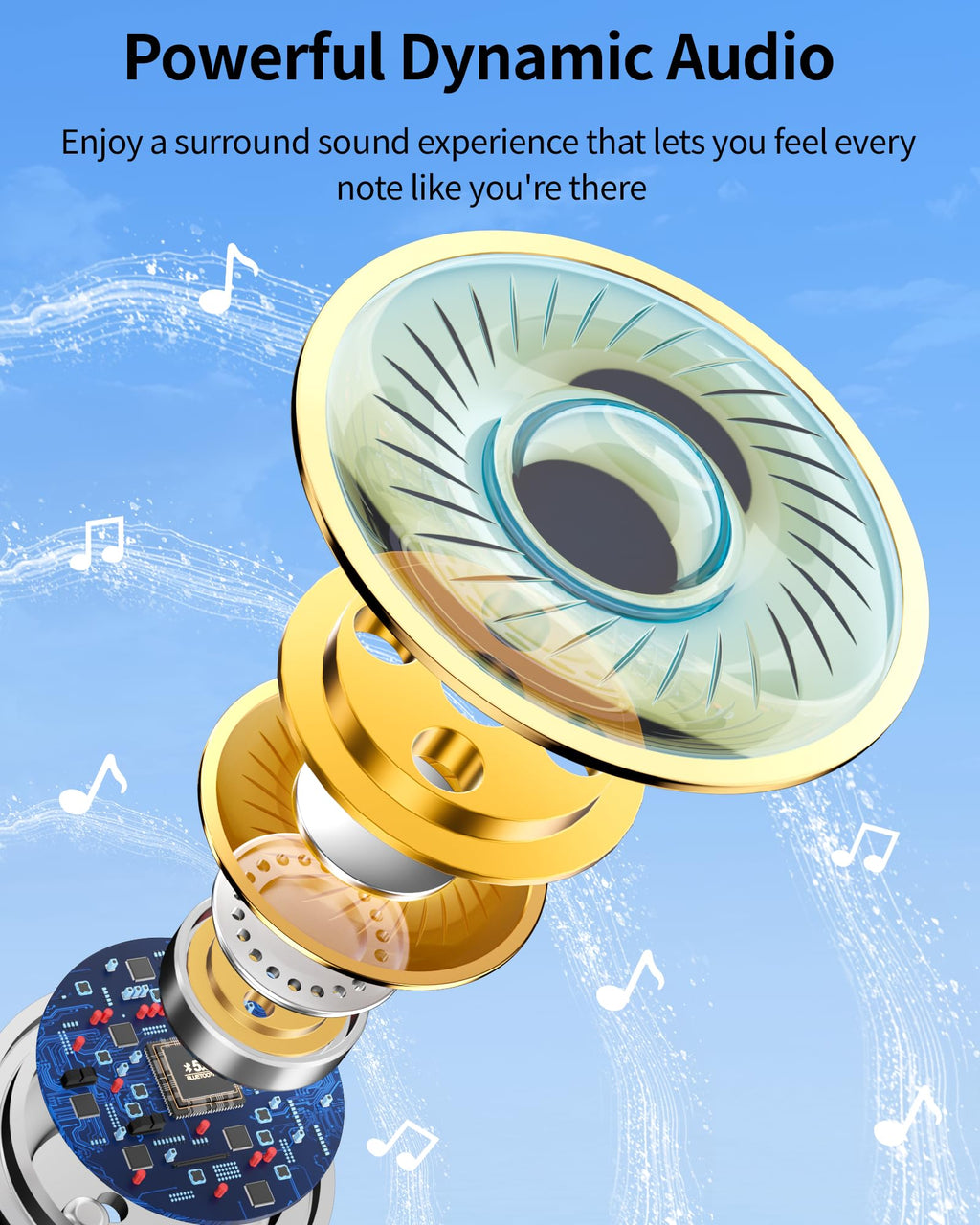 PocBuds Bluetooth Headphones Wireless Earbuds 80hrs Playtime Wireless Charging Case Digital Display Sports Ear Buds with Earhook Deep Bass IPX7 Waterproof Over-Ear Earphones for TV Phone Laptop Black