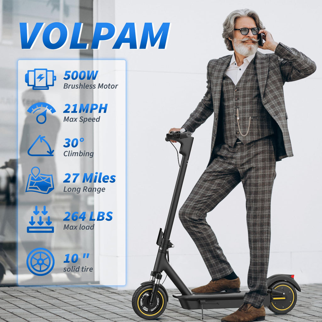 VOLPAM Electric Scooter, 350W/500W Powerful Motor, 8.5"/10" Solid Tires, 19/22Mph, 28/23/21/16 Miles Max Range, Dual Braking