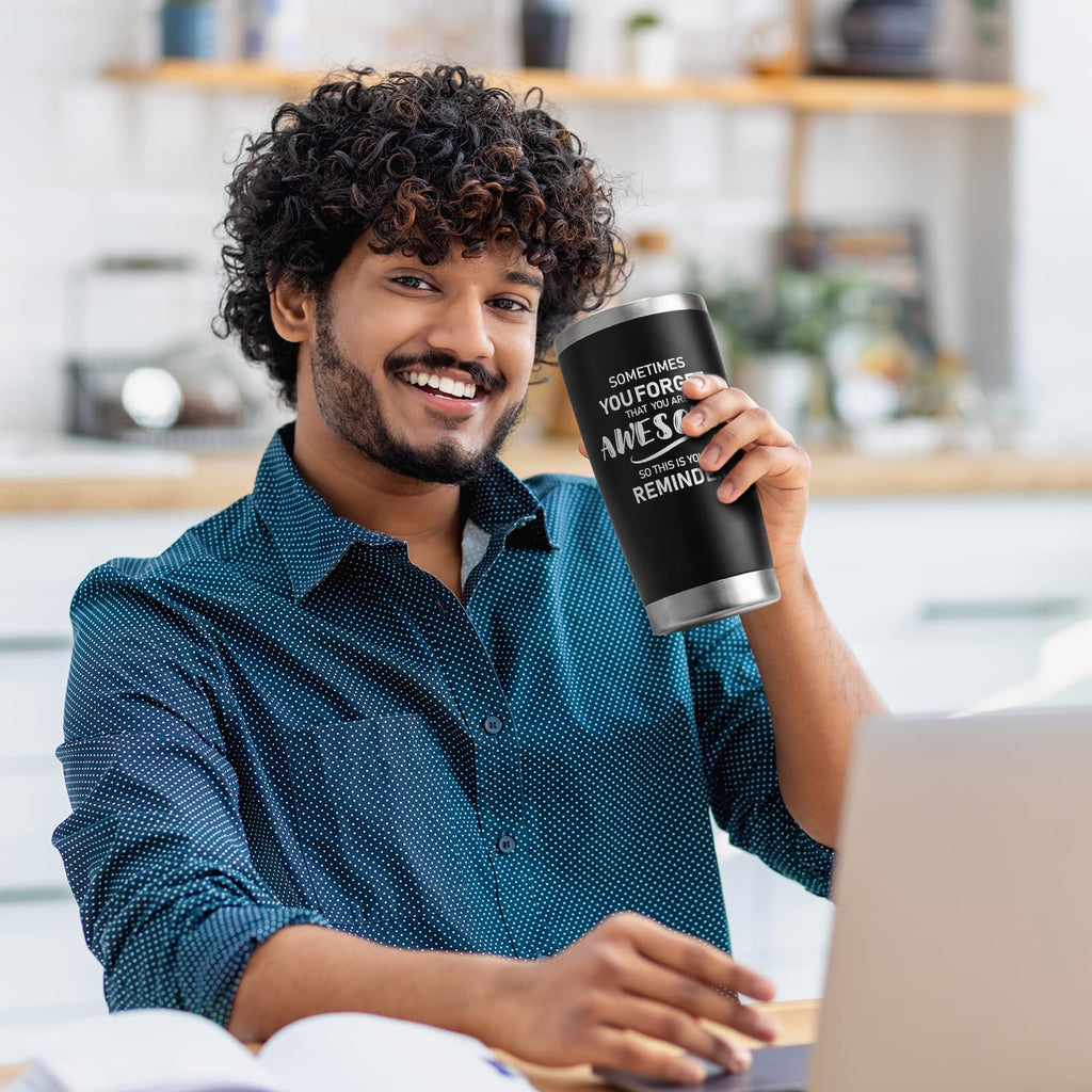 NOWWISH Inspirational Coffee Mug for Men, 14oz Vacuum Insulated Stainless Steel Cup, You Are Awesome Gift for Husband, Boyfriend, Dad - Navy Blue