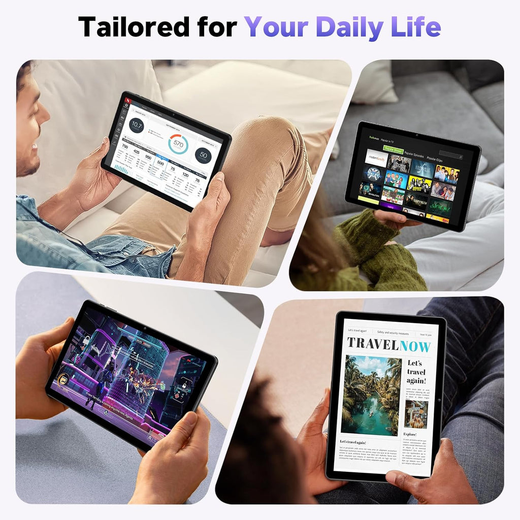 Tablet Android, Android 15 Tablet 10 Inch Tablets, Octa-Core, 18GB RAM 128GB ROM 1TB Expand, 1280x800 IPS HD Display, GPS, Widevine L1, 5G+2.4G WiFi, 5MP+8MP Dual Camera, Bluetooth5.4, 6000mAh, Black