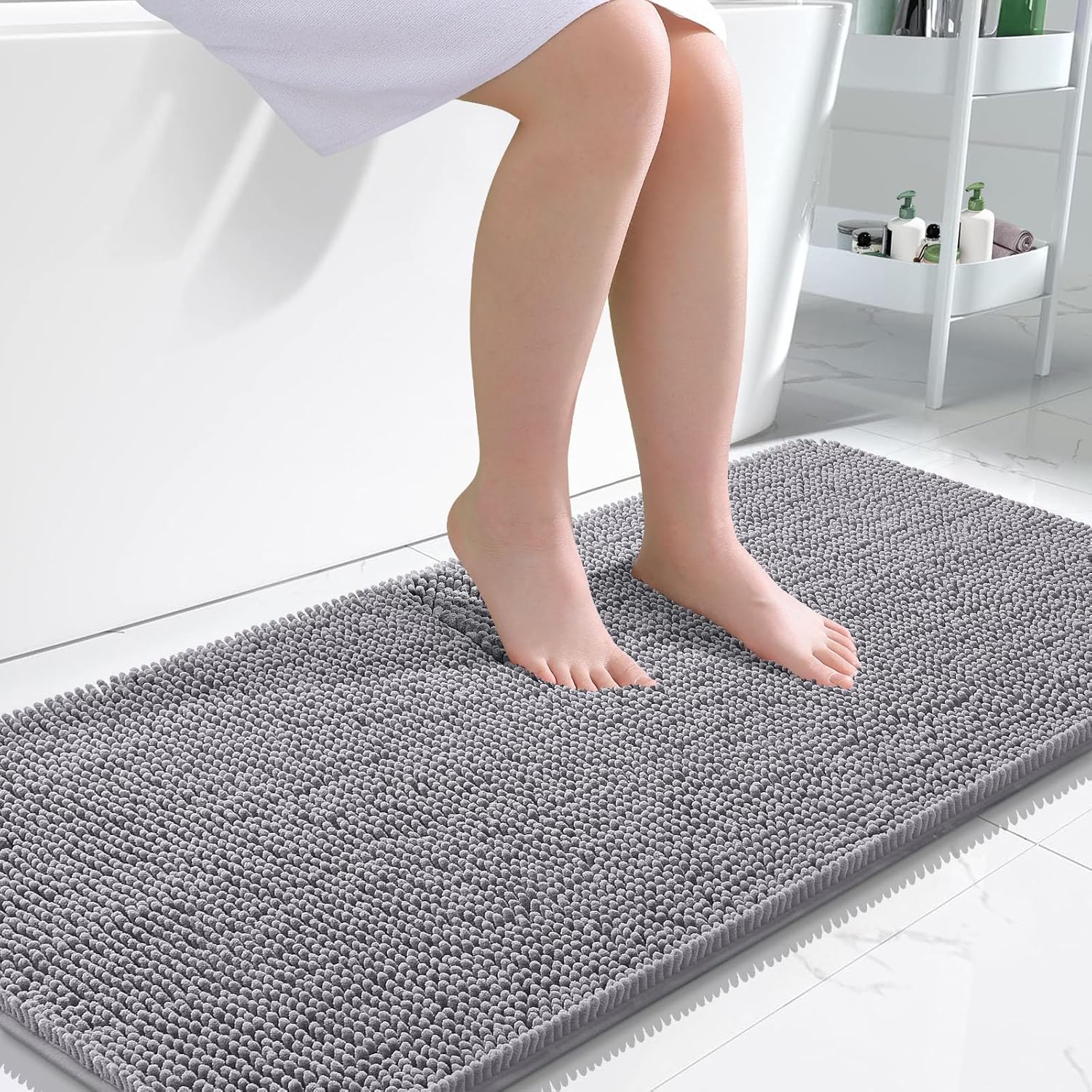 OLANLY Bathroom Rugs 30x20, Extra Soft Absorbent Chenille Bath Rugs, Rubber Backing Quick Dry, Machine Washable Bath Mats for Bathroom Floor, Tub and Shower, Home Decor Accessories, Grey