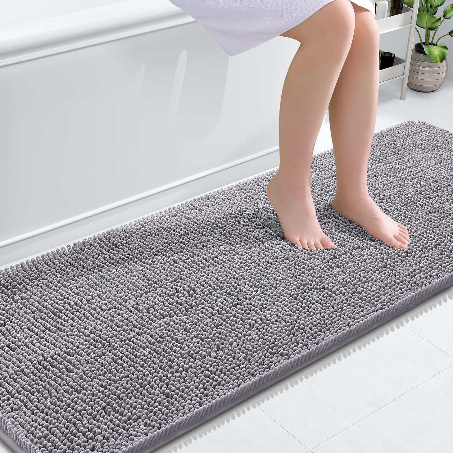 OLANLY Bathroom Rugs 30x20, Extra Soft Absorbent Chenille Bath Rugs, Rubber Backing Quick Dry, Machine Washable Bath Mats for Bathroom Floor, Tub and Shower, Home Decor Accessories, Grey