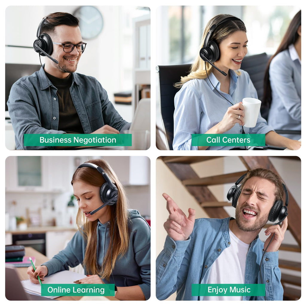 EKSA H8 USB Headset with Microphone for Work, Stereo Wired Computer Headphones with Mic Noise Cancelling, in Line Controls, 3.5mm Jack USB-C/A Over-Ear Headset for PC Laptop Office Call Center Teams