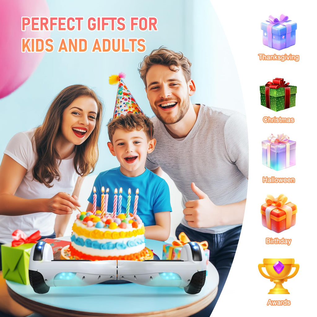 LIEAGLE Hoverboard, 6.5" Self Balancing Scooter Hover Board with Bluetooth Wheels LED Lights for Kids Adults