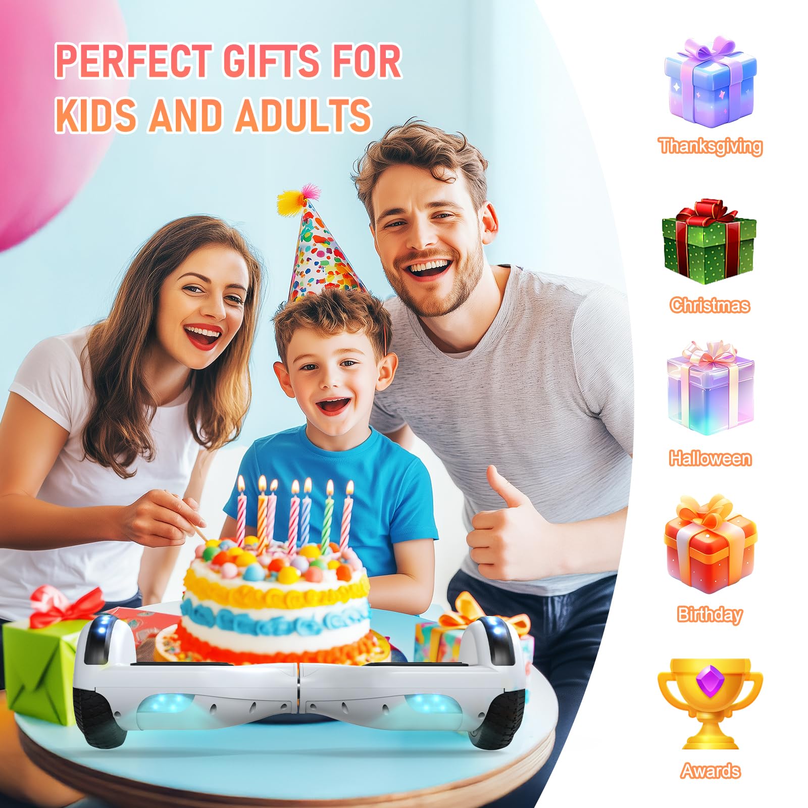 LIEAGLE Hoverboard, 6.5" Self Balancing Scooter Hover Board with Bluetooth Wheels LED Lights for Kids Adults