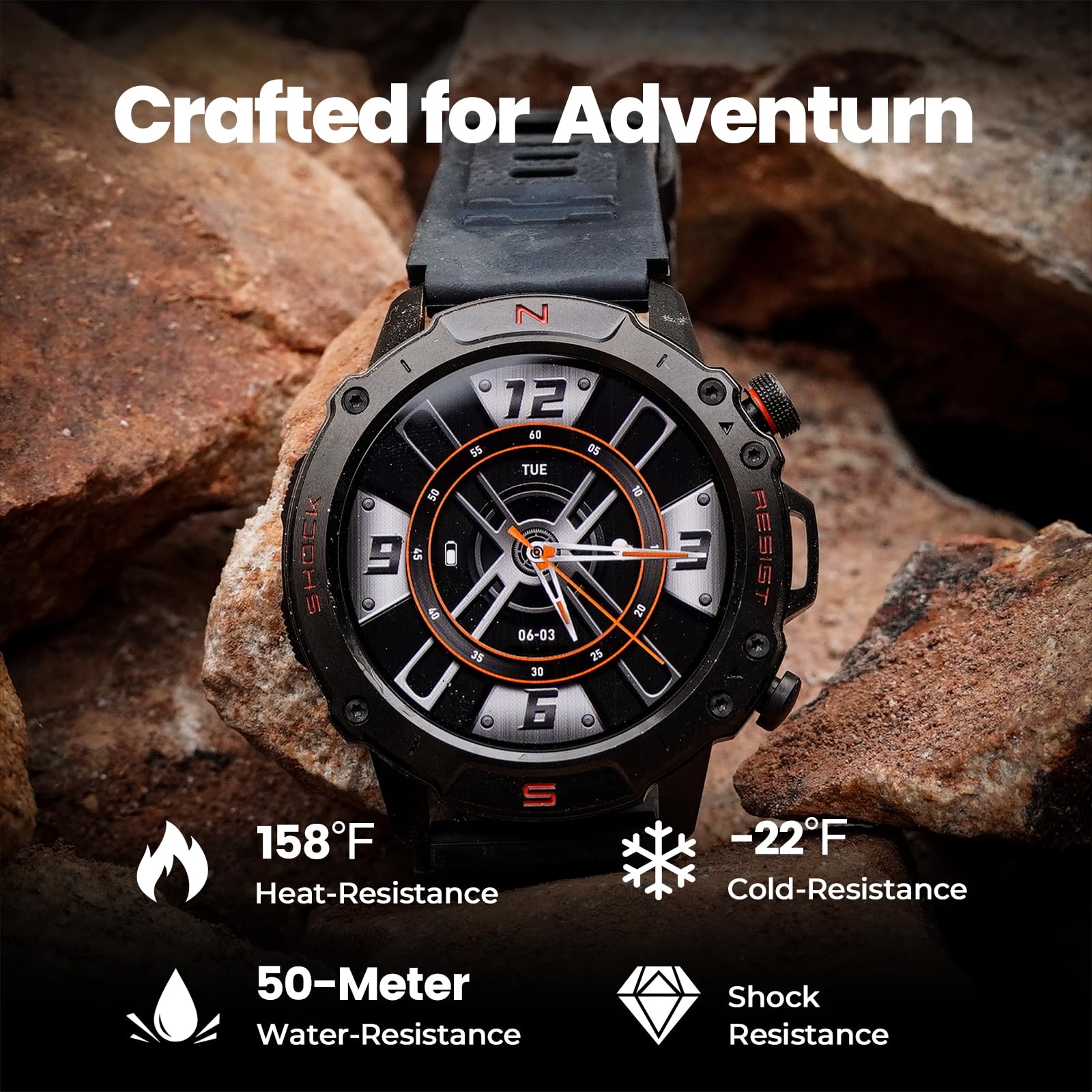 WalkerFit Smart Watch for Men, 1.43" Round AMOLED, 5ATM Waterproof, Heart Rate & Sleep Monitor,Long Battery,Outdoor Fitness Activity Tracker,Voice Control&Bluetooth Call,Compatible with iPhone Android