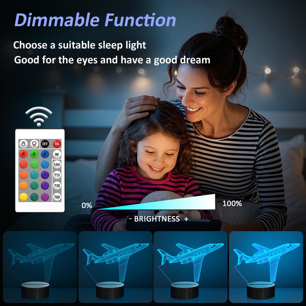 Airplane Gifts for Boy, Men, Aircraft Night Light, Gulfstream 3D Illusion Lamp with Remote and Touch Control, Plane Decor for Men Boy Kids Room, Birthday Gifts