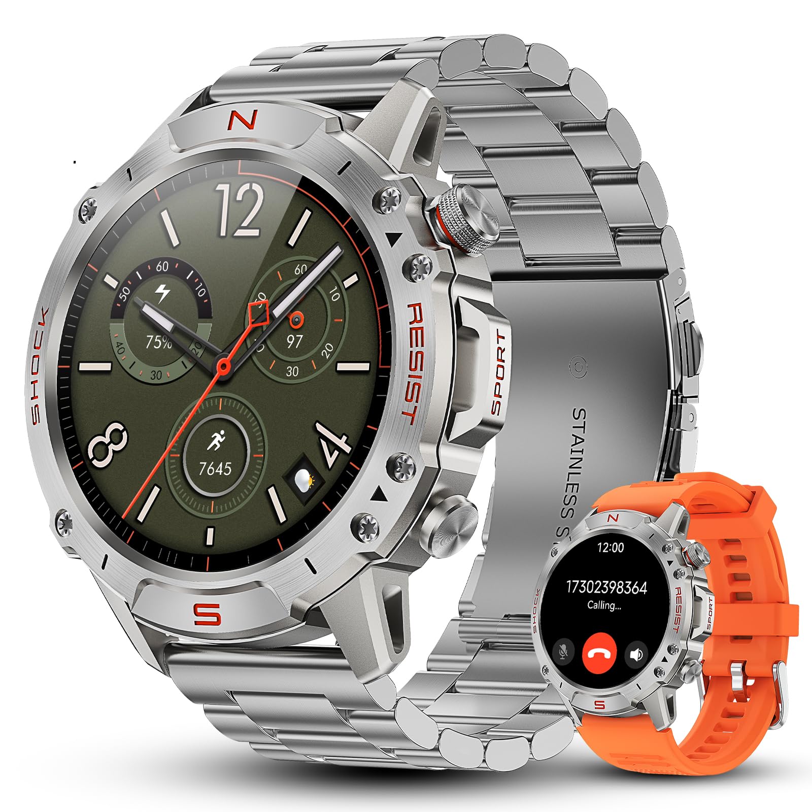 WalkerFit Smart Watch for Men, 1.43" Round AMOLED, 5ATM Waterproof, Heart Rate & Sleep Monitor,Long Battery,Outdoor Fitness Activity Tracker,Voice Control&Bluetooth Call,Compatible with iPhone Android