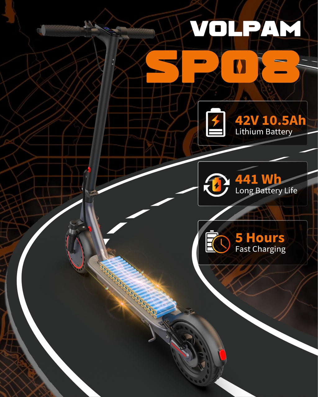 VOLPAM Electric Scooter, 350W/500W Powerful Motor, 8.5"/10" Solid Tires, 19/22Mph, 28/23/21/16 Miles Max Range, Dual Braking